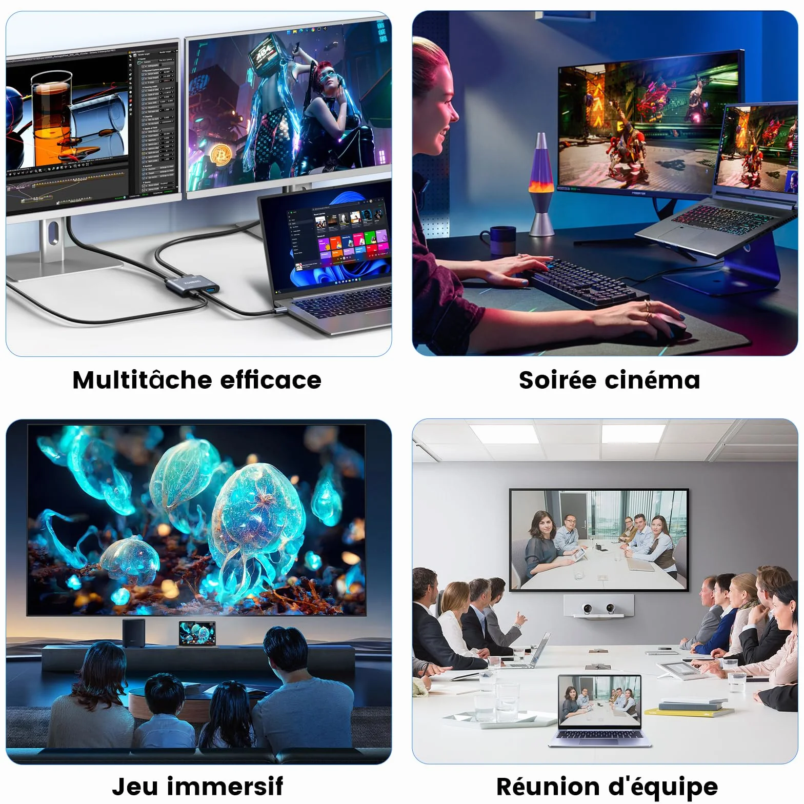 KiWiBiRD Double adaptateur HDMI pour 2 moniteurs 4K 100W PD HDCP USB C vers HDMI Splitter écran étendu