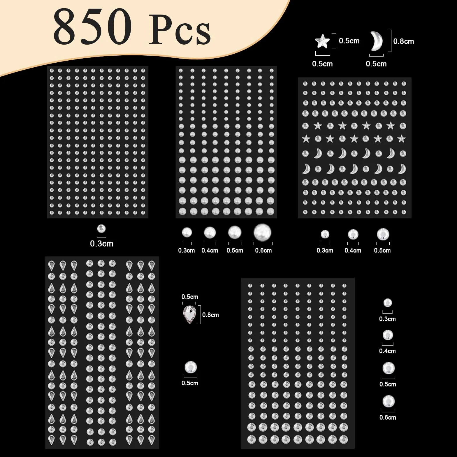 Strass Autocollant Visage 850 Pièces Paillettes Yeux Corps Nail Art Carnaval