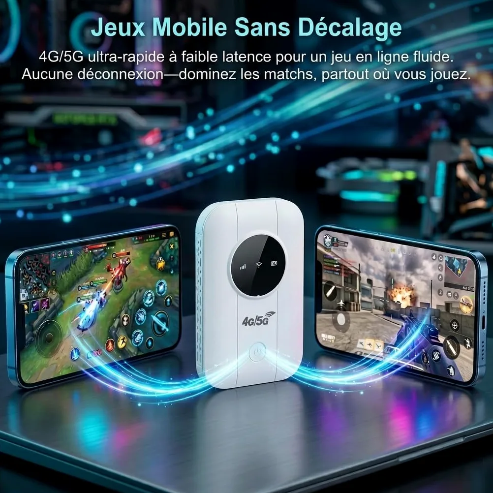 Routeur 5G Portable WiFi 6 avec Slot SIM Déverrouillé,Modem Mobile Haut Débit 5G/4G+,High Speed Travel Hotspot Mini Routeur Mobile,Connecte jusqu'à 32 appareils,Compatible Tous Opérateurs