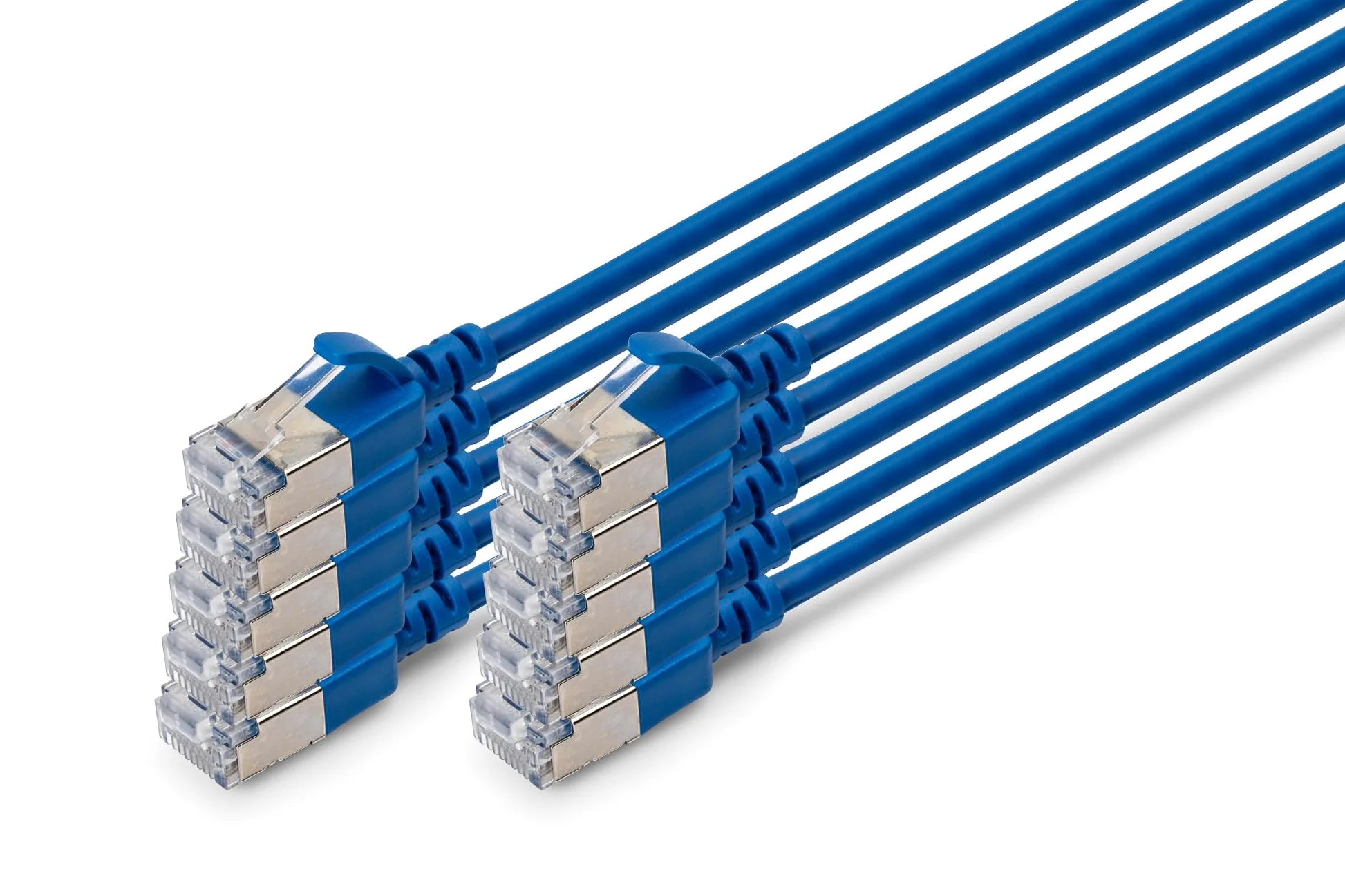 DIGITUS Câble LAN Cat 6A – 5 m – 10 pièces – Slim – F/FTP – Bleu | 10 Gbit/s – Blindé – PoE+ – AWG 32/7 – LSZH – Câble réseau RJ45 – Compatible Cat 6 et Cat 7