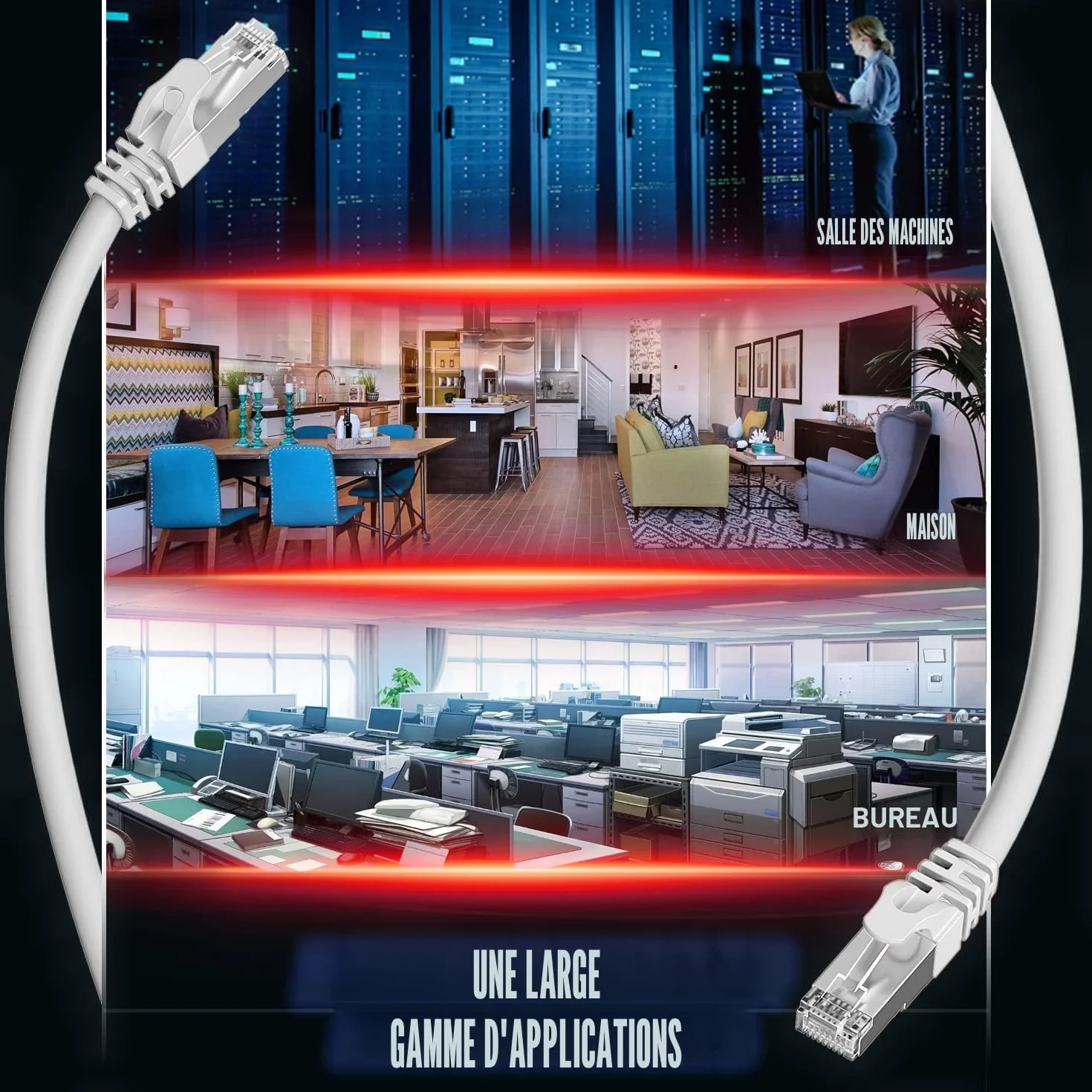 Câble Ethernet 20m RJ45 Cat 7 Blindé Haute Vitesse 10Gbit/s 600MHz S/FTP Blanc Gigabit Extérieur Imperméable LAN