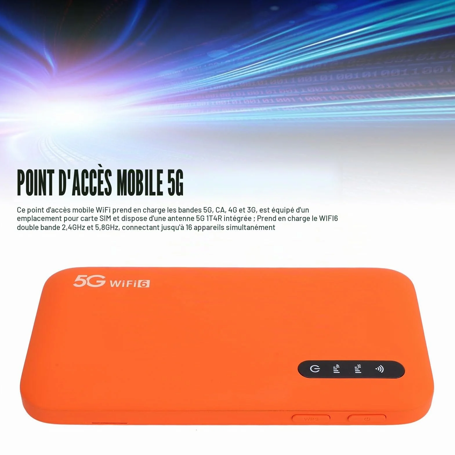 Routeur Portable Wi-FI 6 Double Bande 5G, Point D'accès Mobile Haut Débit, avec Emplacement pour Carte SIM, Compatible avec 16 Appareils et Batterie 6100 MAh