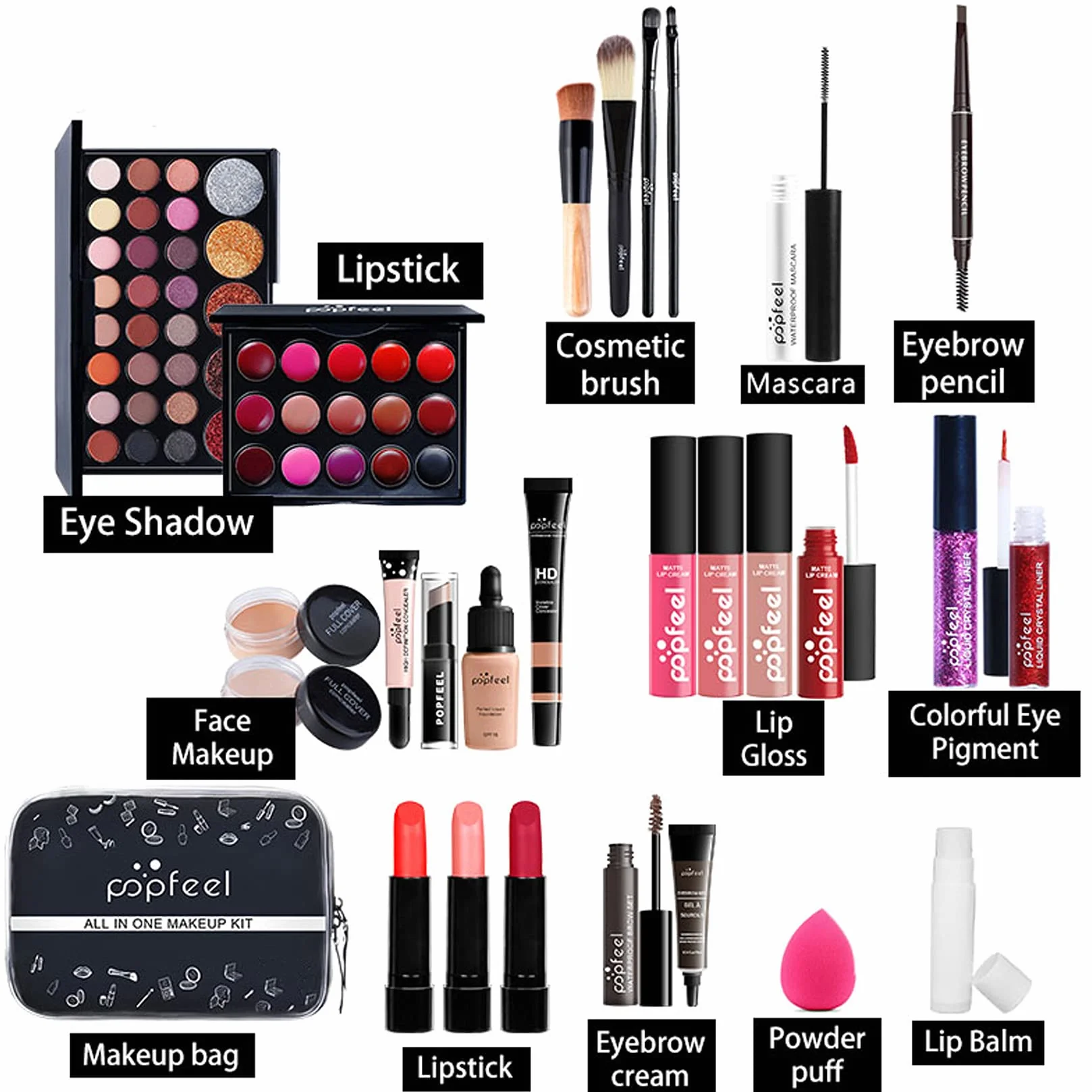 MKNZOME 27Pcs Kit de Maquillage Professionnel avec Palette Fard à Paupières et Sac de Rangement