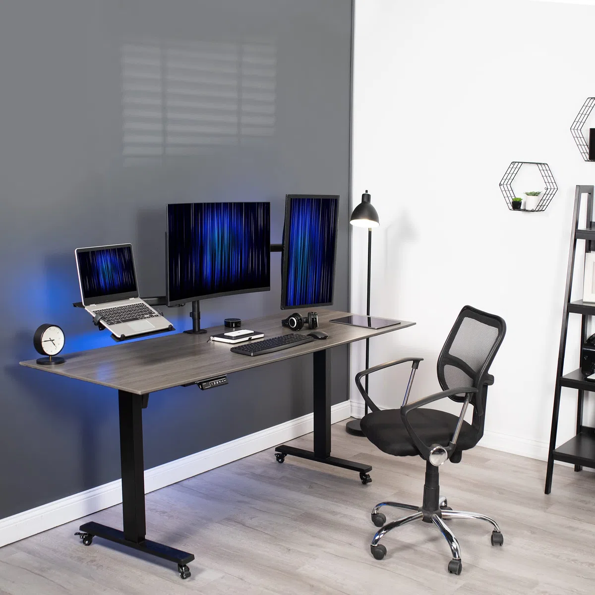 Vivo Support Double écran + Support pour Ordinateur Portable de 13 à 27" et Ordinateurs Portables de 10 à 15,6", Triple écran, Bras articulés, Noir, STAND-V013L