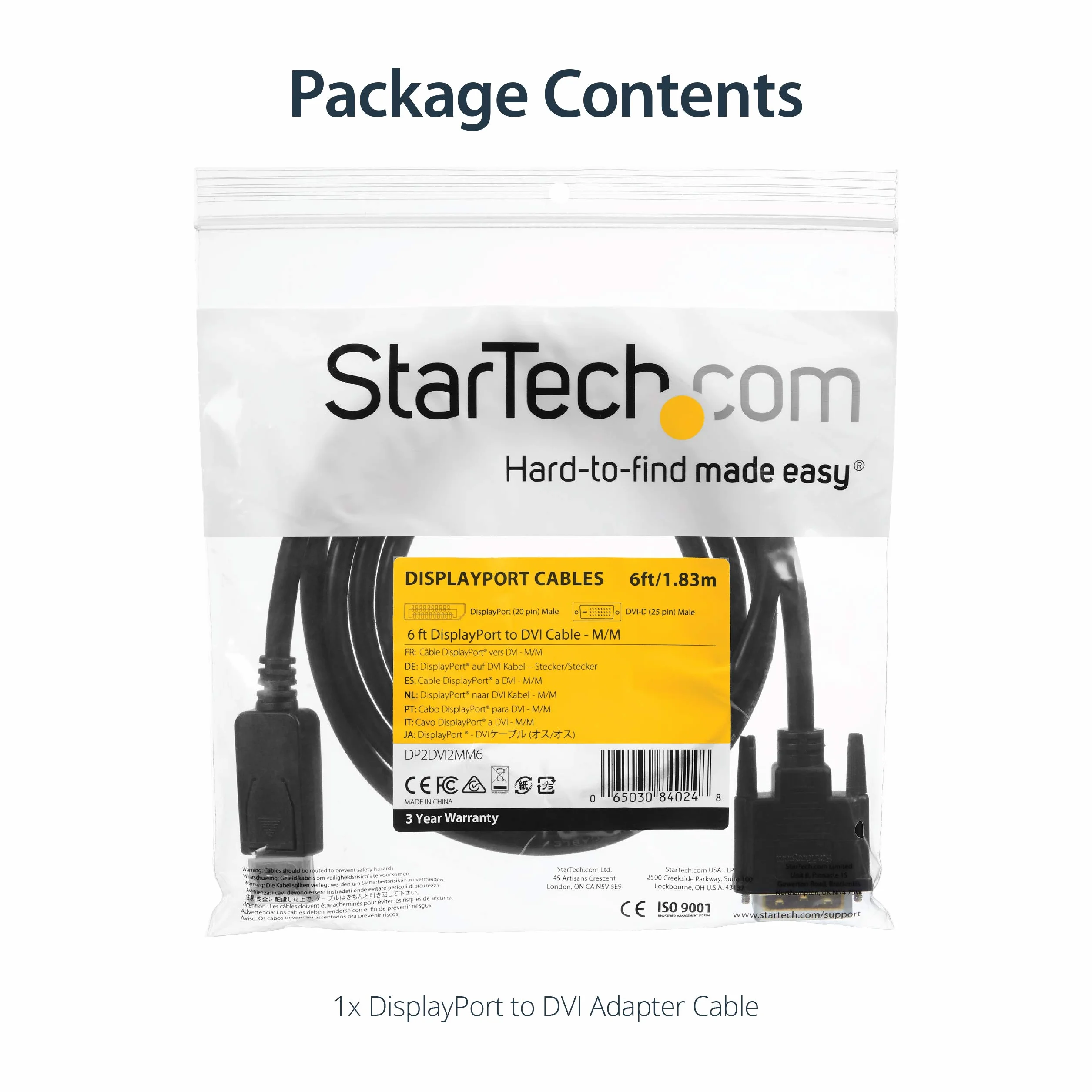 StarTech.com DisplayPort vers DVI Câble Adaptateur 1,8 m 1920x1200 DP2DVI2MM6
