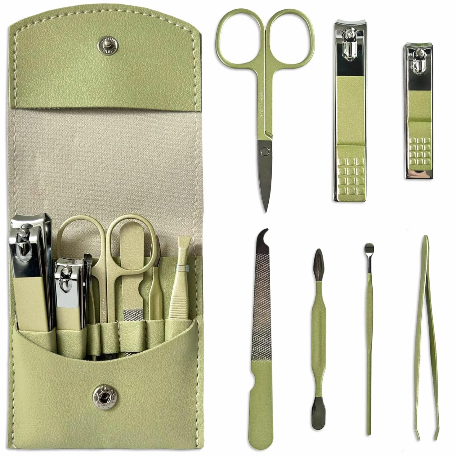 Kit Manucure 7 Pièces Professionnel pour Ongles Mains et Pieds - Trousse Vert