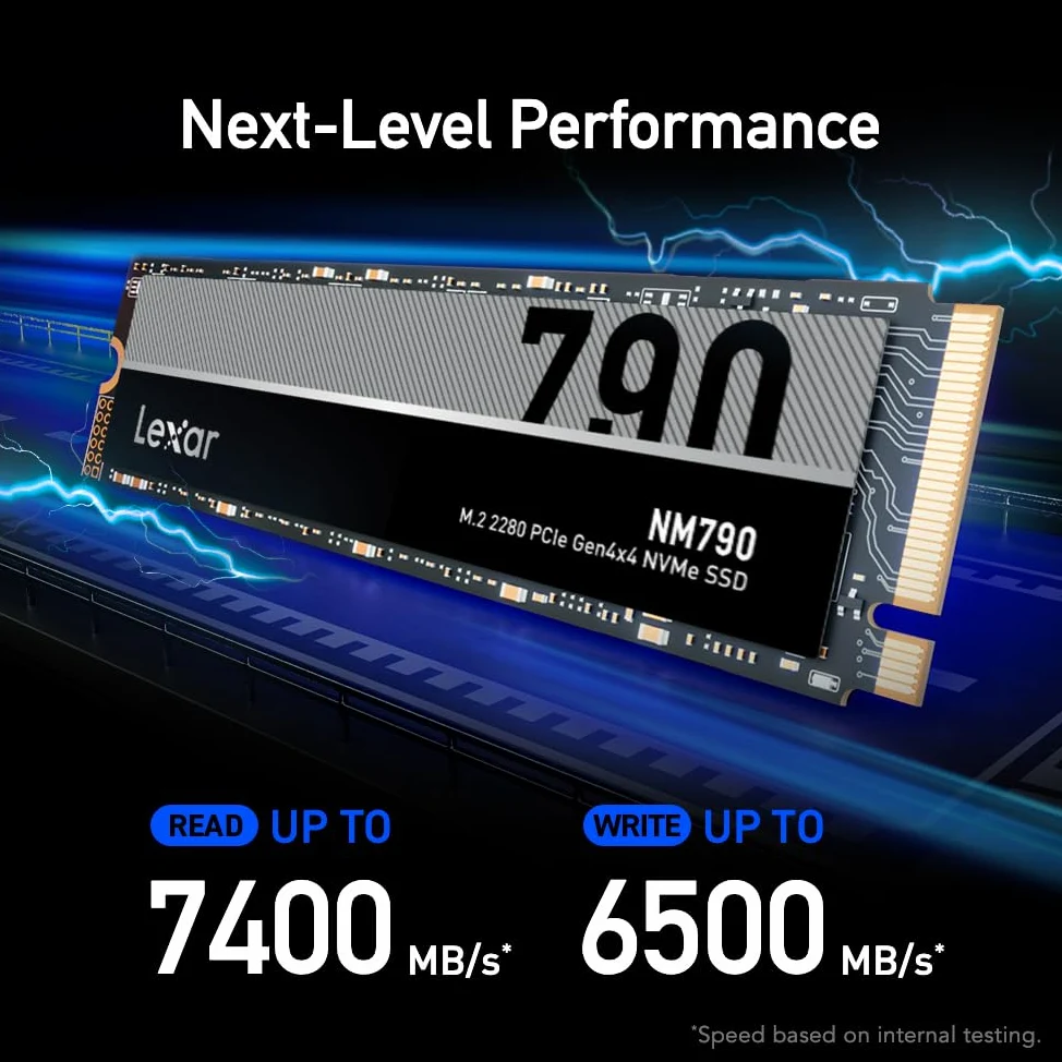 Lexar NM790 Disque SSD Interne PCIe Gen4 NVMe M.2 2280, jusqu'à 7400 Mo/s, Compatible avec PS5, pour Joueurs et créateurs (LNM790X004T-RNNNU)