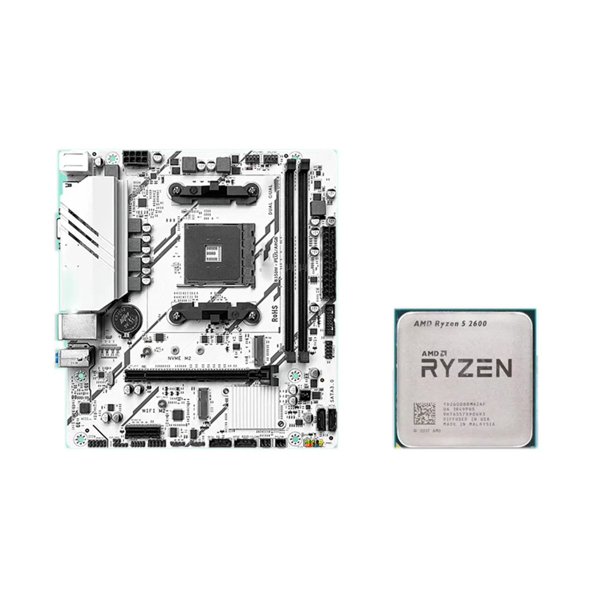 Carte Mere Kit PC de Bureau Fit for JGINYUE avec processeur R5-2600, Carte mère B350M Plus ARGB et mémoire DDR4 jusqu'à 32 Go (Pack Combo) for Le, la Maison Gaming léger
