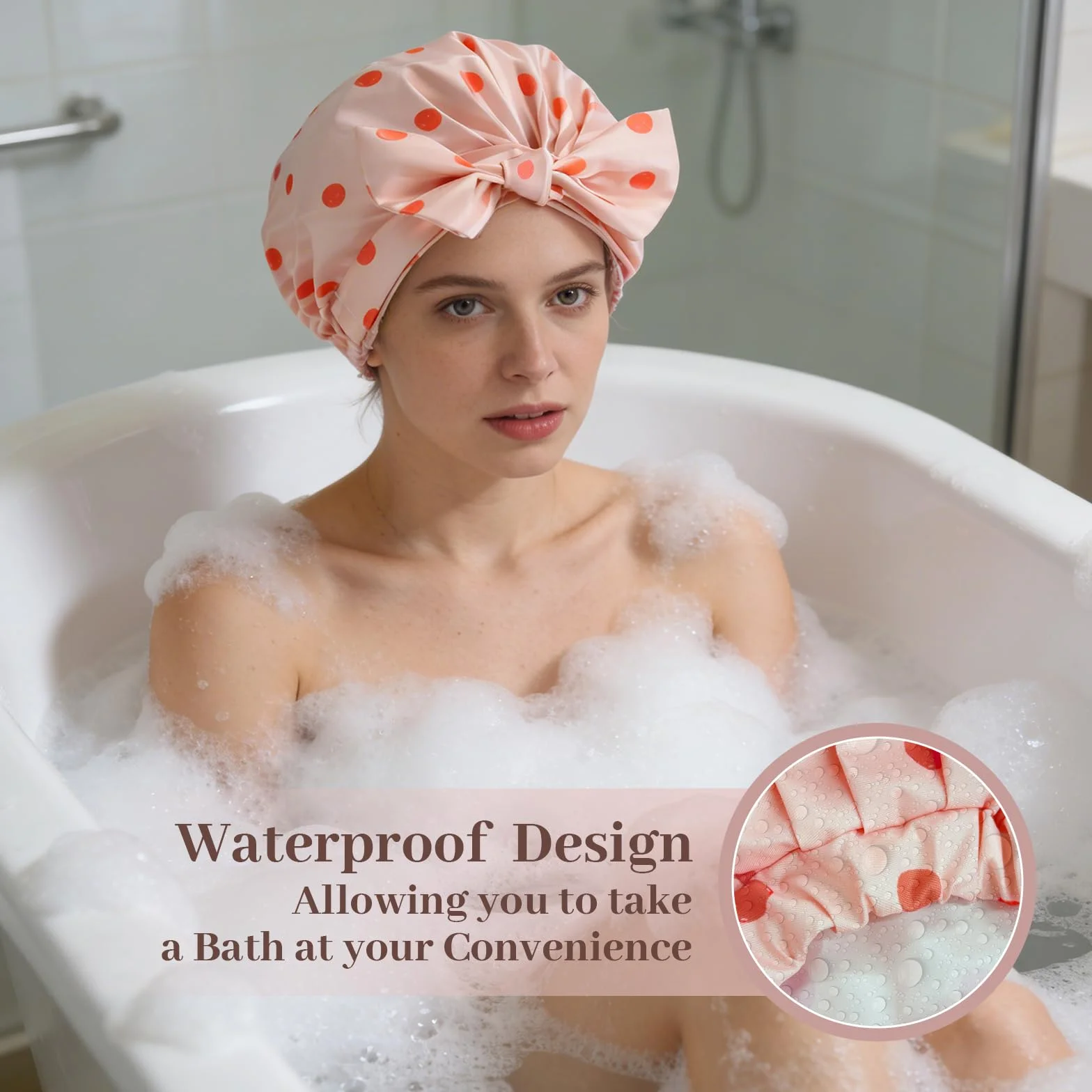Bonnet de Douche Imperméable Réutilisable Femme, Élastique Double Couche pour Cheveux Longs Courts Bouclés