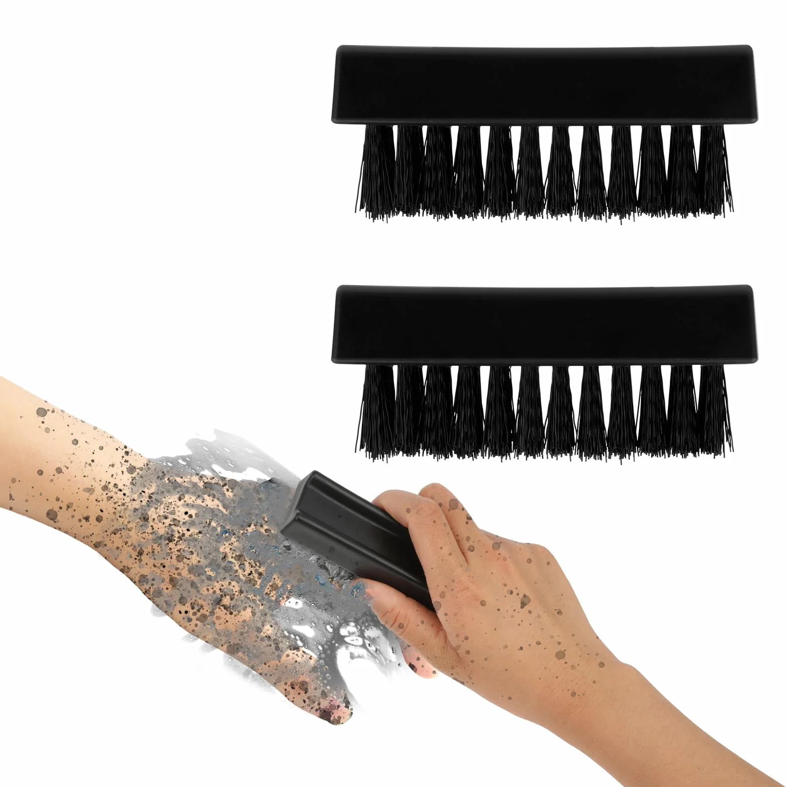 Amabro Lot de 2 brosses à ongles pour les mains, brosse à récurer à poils rigides noirs
