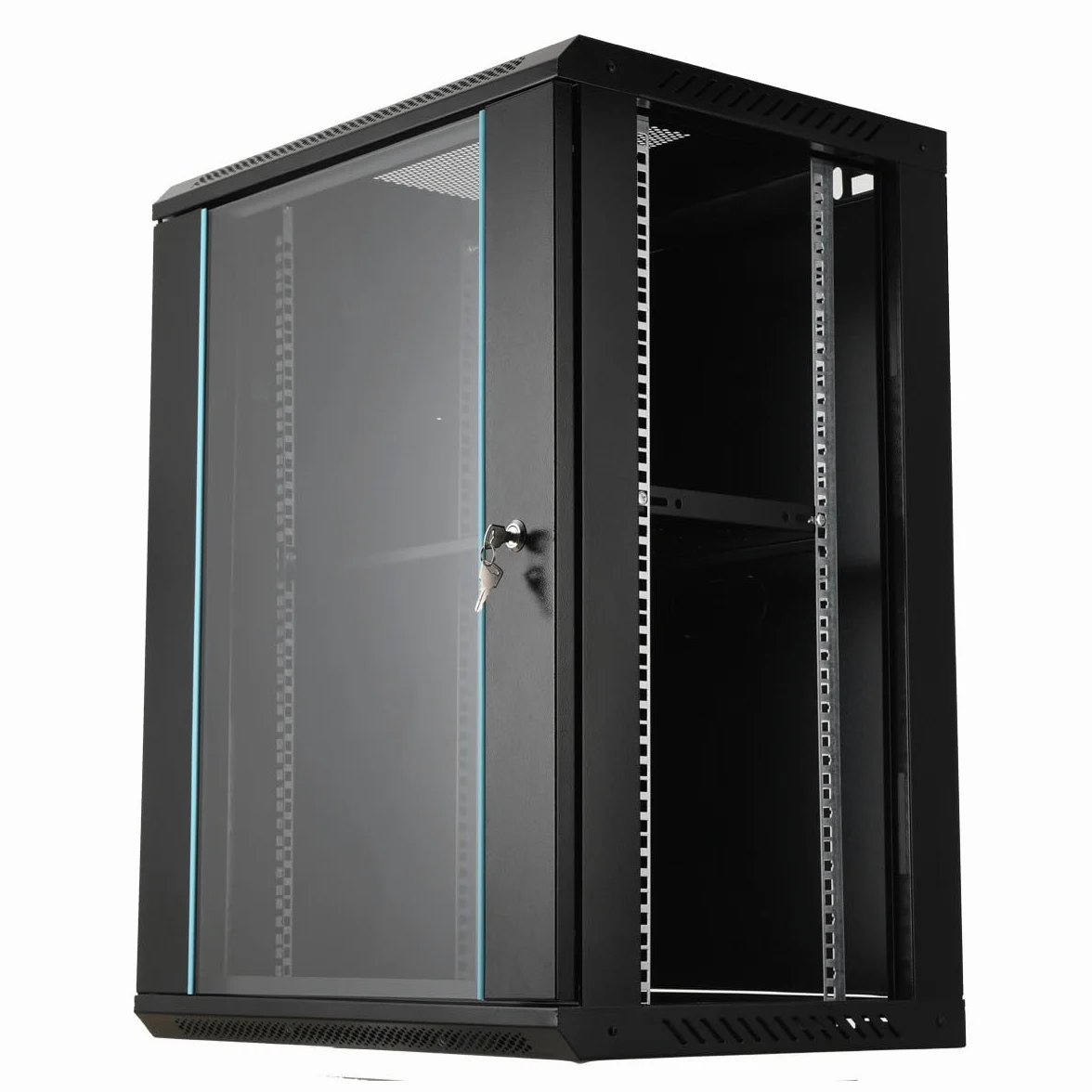 Rack de serveur réseau 15U 19" - Montage mural - Boîtier réseau pour appareils informatiques, A/V - Armoire réseau, armoire réseau, armoire d'ordinateur, porte en verre verrouillable - Parois