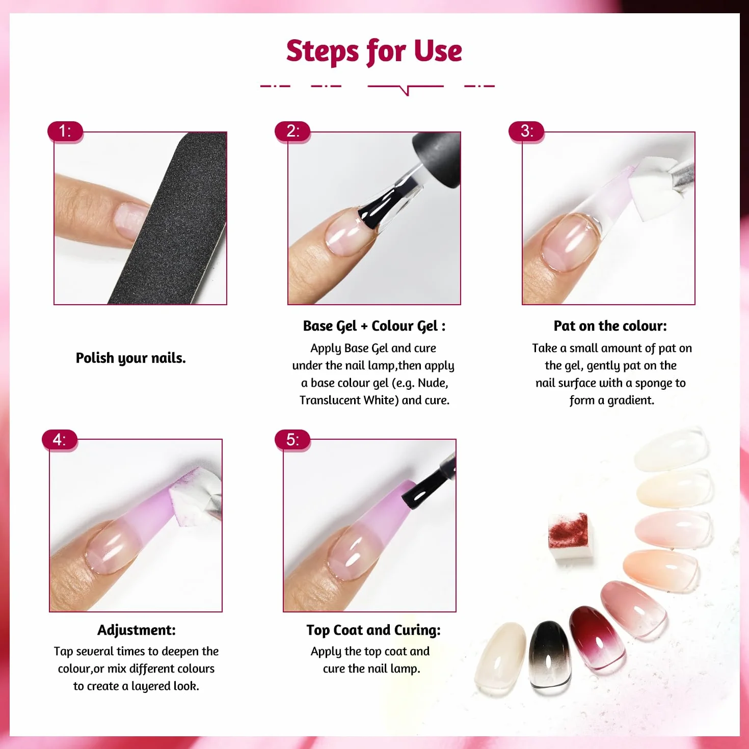 JODSONE 9 couleurs Gel vernis à ongles Pat Painting Gradient Blush Effect Set Nail Art Design