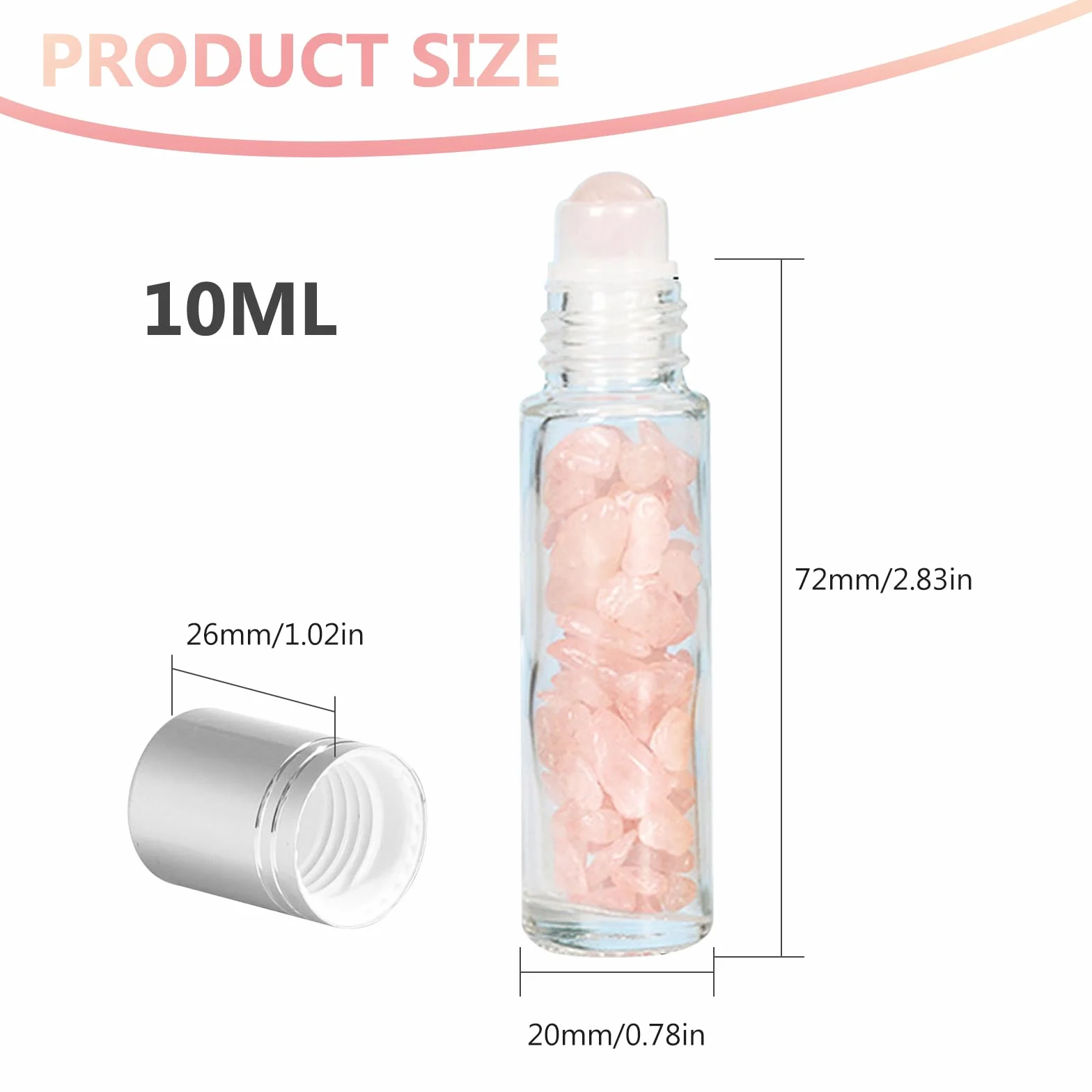 Lot de 10 bouteilles en verre roll on 10 ml pour huiles essentielles rechargeables avec pierres précieuses naturelles