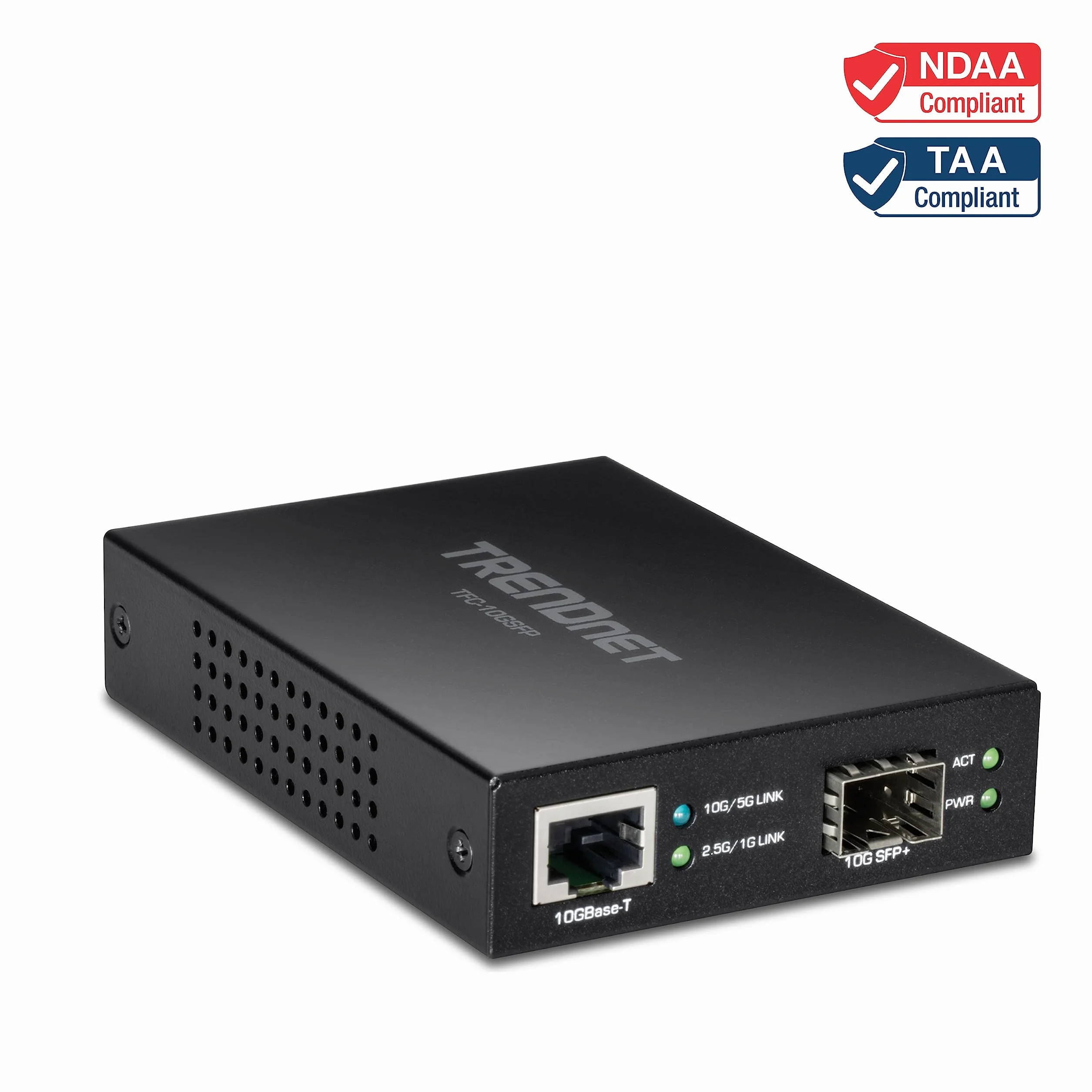 TRENDnet Convertisseur de média Fibre 10GBASE-T vers SFP+, TFC-10GSFP, 1 Port RJ-45 10G, 1 Fente SFP+ 10 Gbit/s, SFP+ vers RJ-45 10 G, Adaptateur d'alimentation Inclus