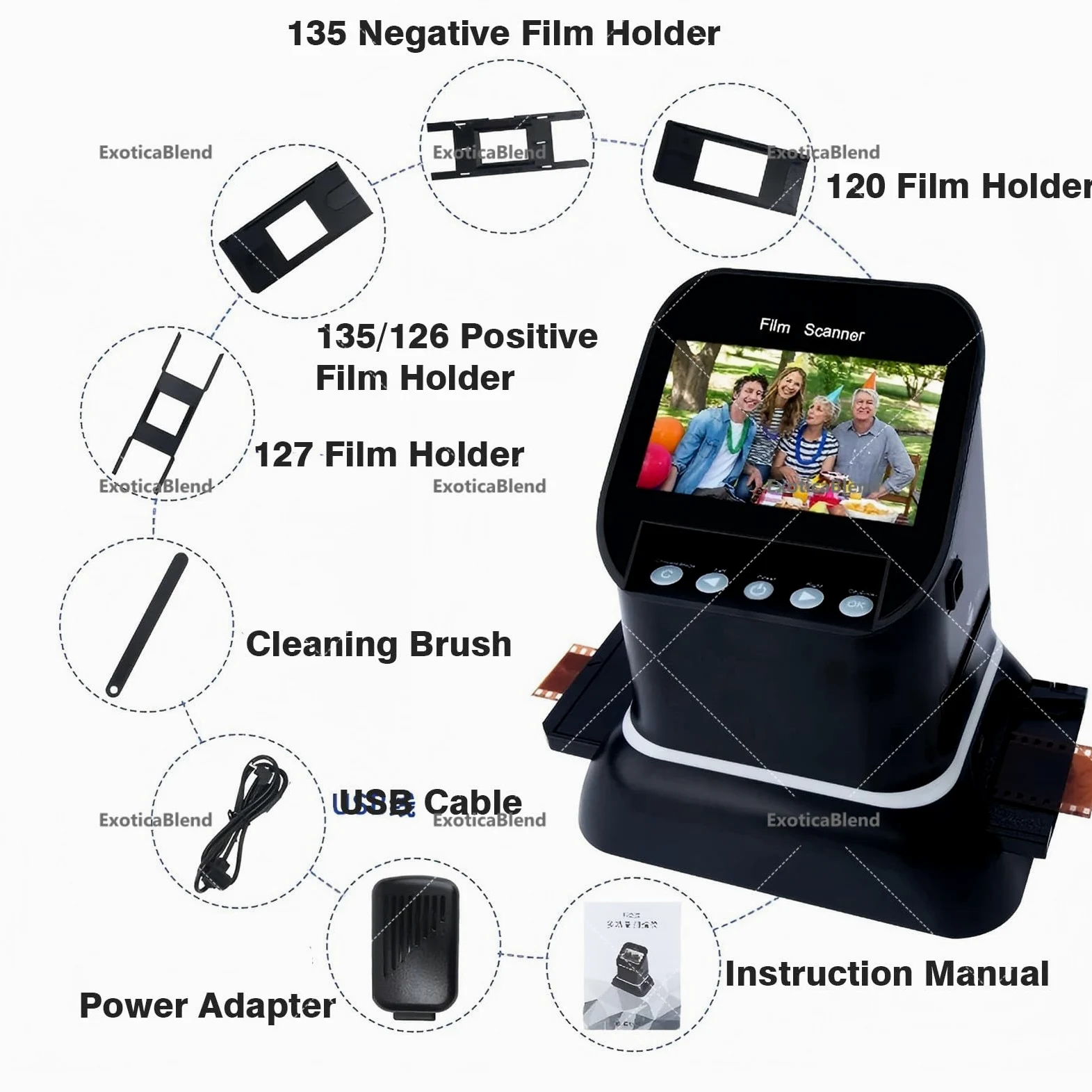 Scanner de Diapositives et Films 120 Haute Résolution, convertisseur Numérique 1080p pour Négatifs et Diapositives 35mm, 135, 126 et 127 Au Format JPEG