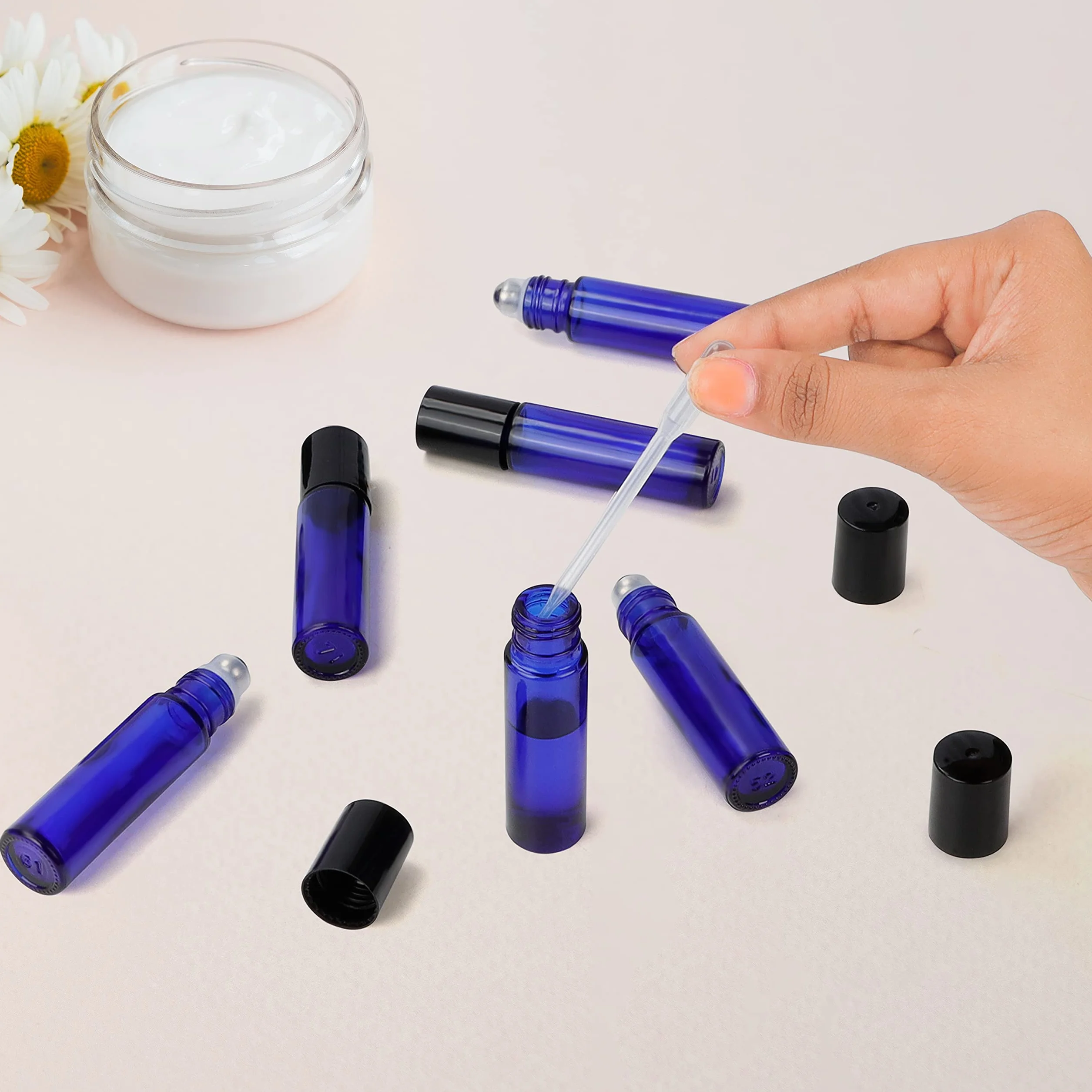 BELLE VOUS Bouteille Roll On Vide en Verre Bleu 10ml Lot de 24 pour Huiles Essentielles Aromathérapie