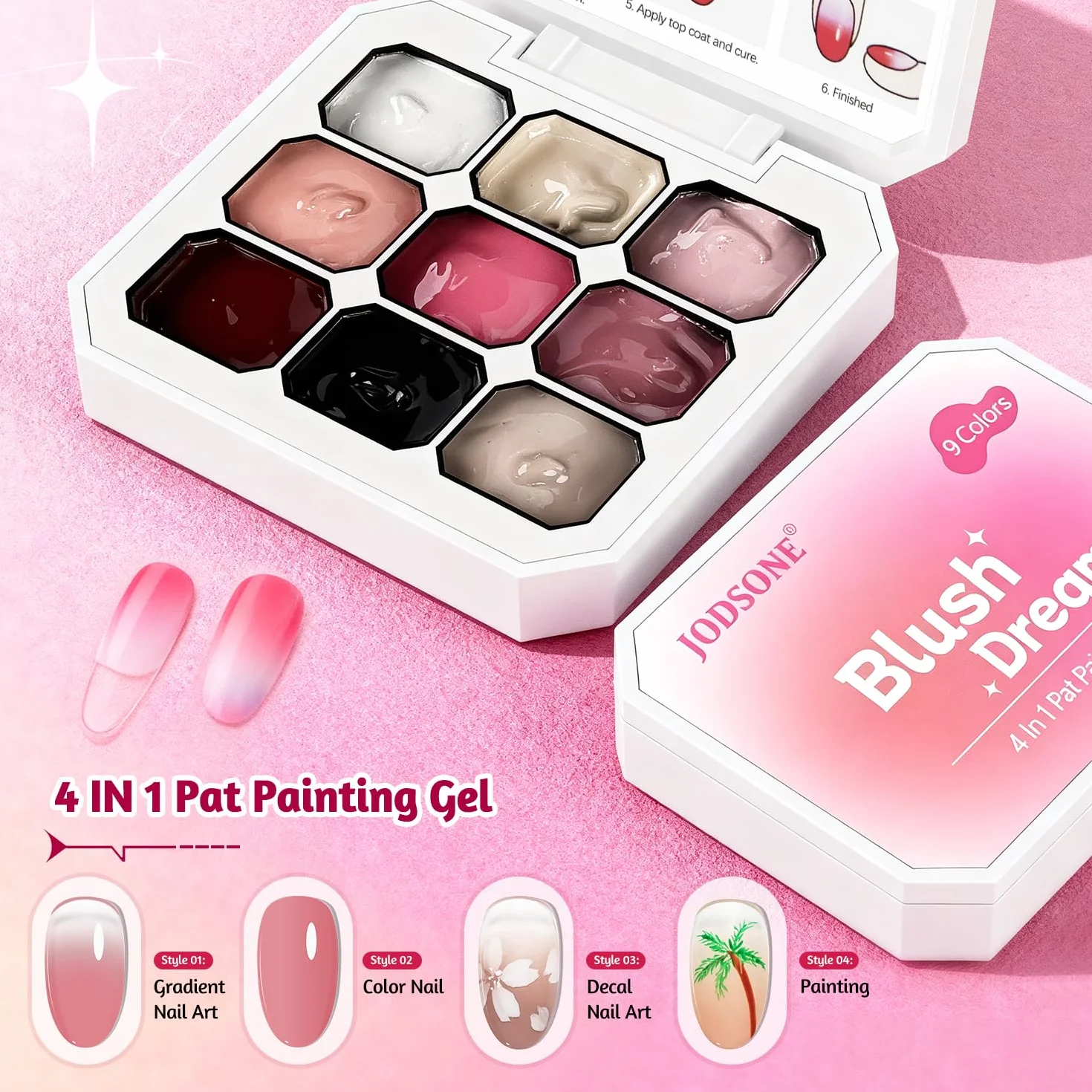 JODSONE 9 couleurs Gel vernis à ongles Pat Painting Gradient Blush Effect Set Nail Art Design