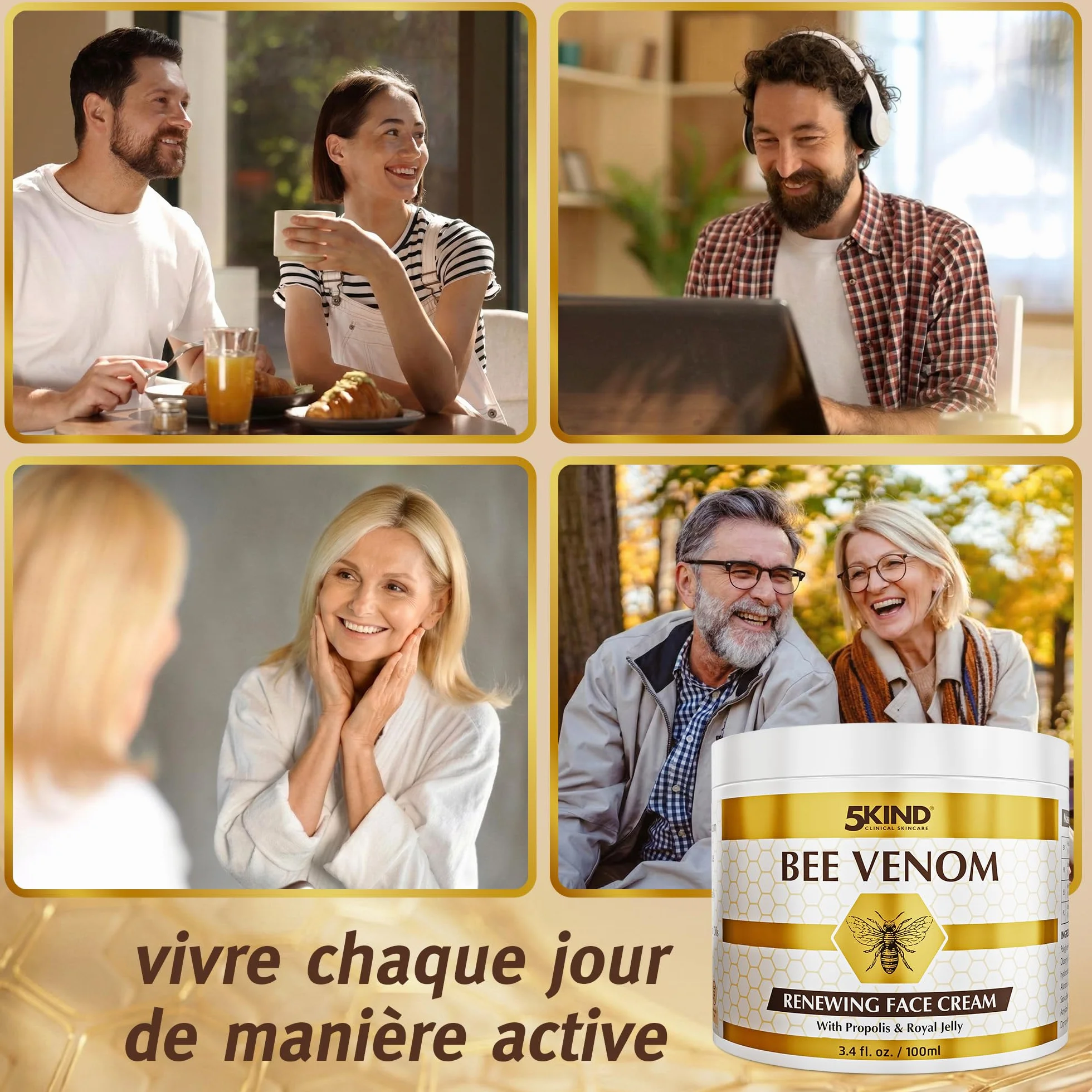 Crème Visage Régénérante au Venin d’Abeille 5Kind avec Propolis & Gelée Royale 100 ml - Crème Anti-Âge
