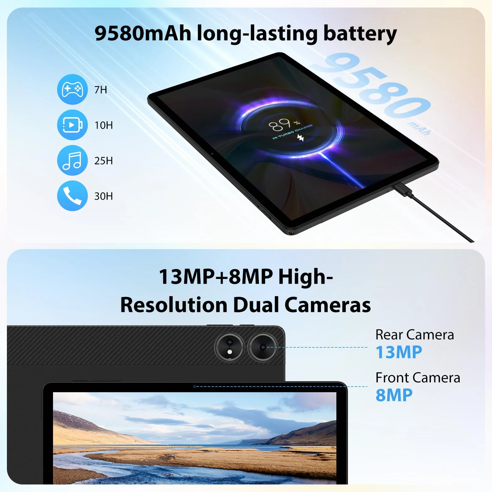 2K Tablette 11 Pouces, 36GB RAM+512GB ROM (2TB TF), Android 15, 4G SIM LTE+5G WiFi, Octa-Core, 2000 * 1200, 9580mAh, 13MP+8MP, WidevineL1, GPS, Bluetooth, Tablette avec Clavier ect (Noir)