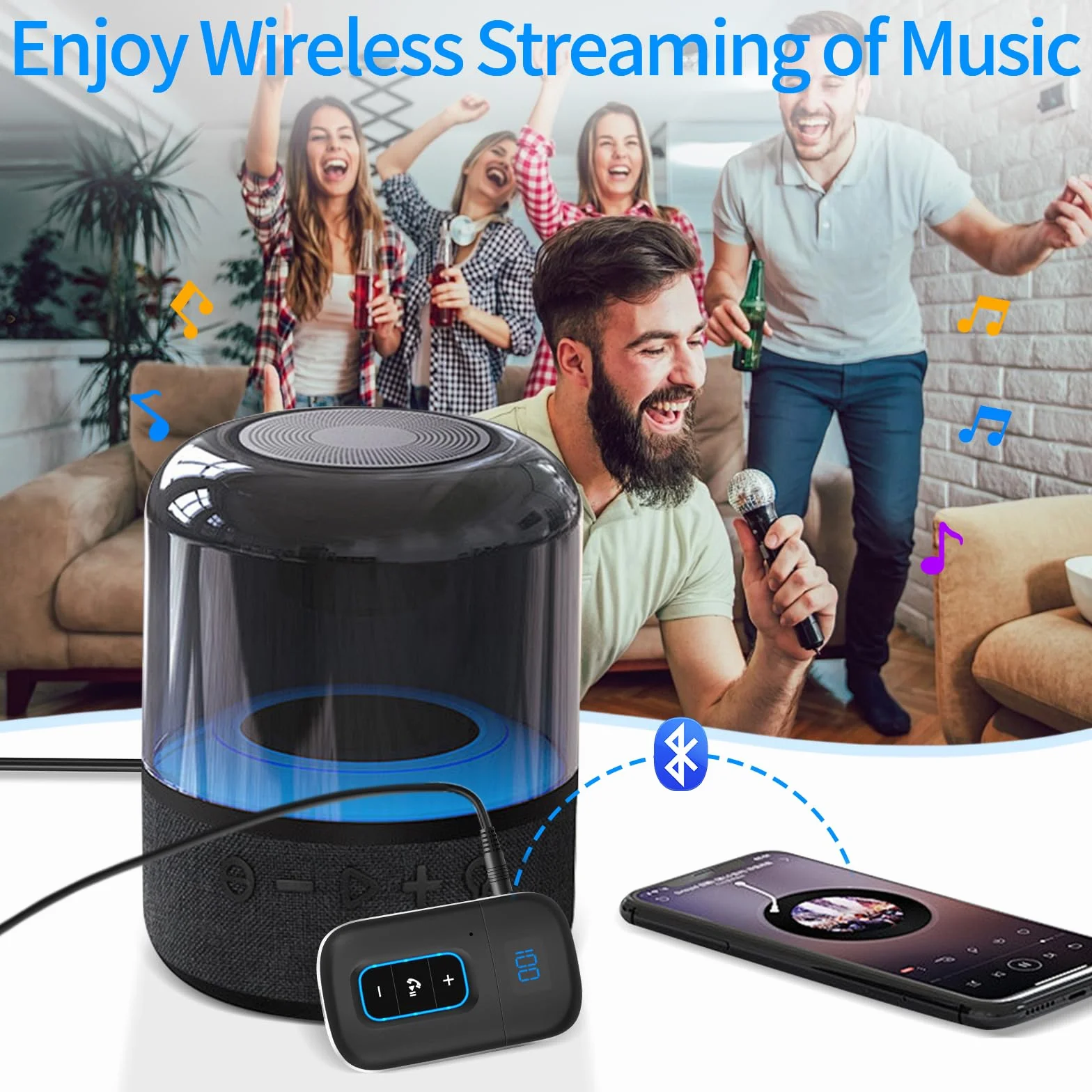 Vemfay Récepteur Bluetooth Voiture Jack Adaptateur Aux Bluetooth 5.3, Appel Main Libre, Dual Connexion, 16H d'Autonomie