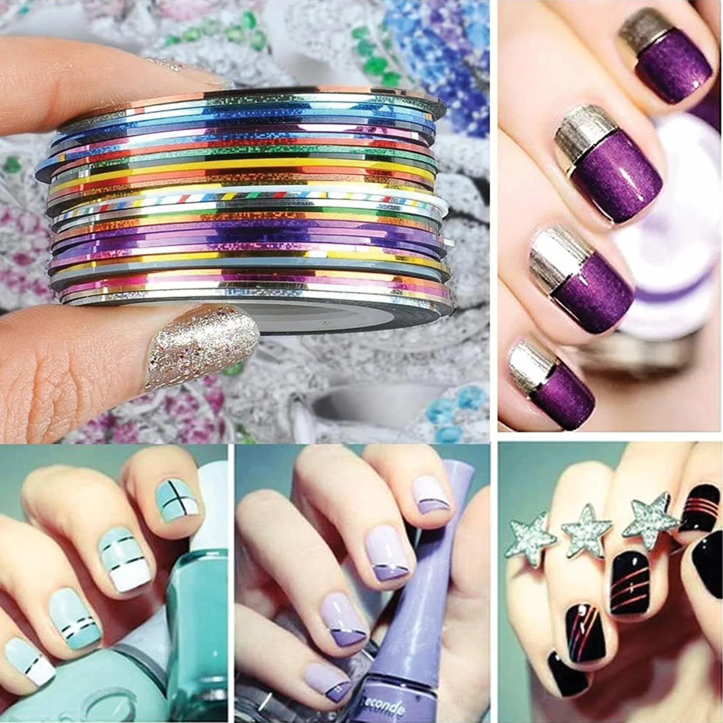 PKOUVOO Nail Art Sticker Striping Tape 30 Couleurs Manucure Rouleau à Ongles DIY
