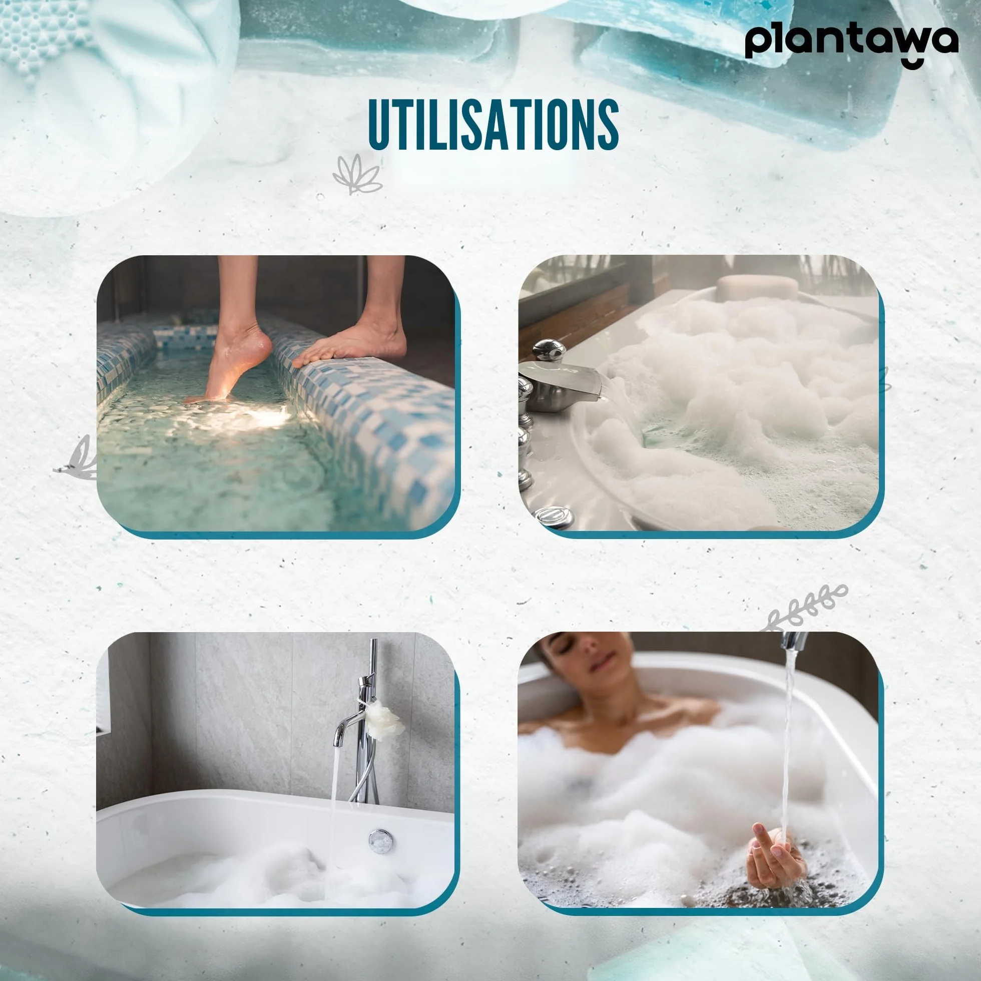 PLANTAWA Sel d'Epsom 1kg | Sulfate de Magnésium Pur, Bain Relaxant et Moussant, Bien-être et Sommeil Réparateur