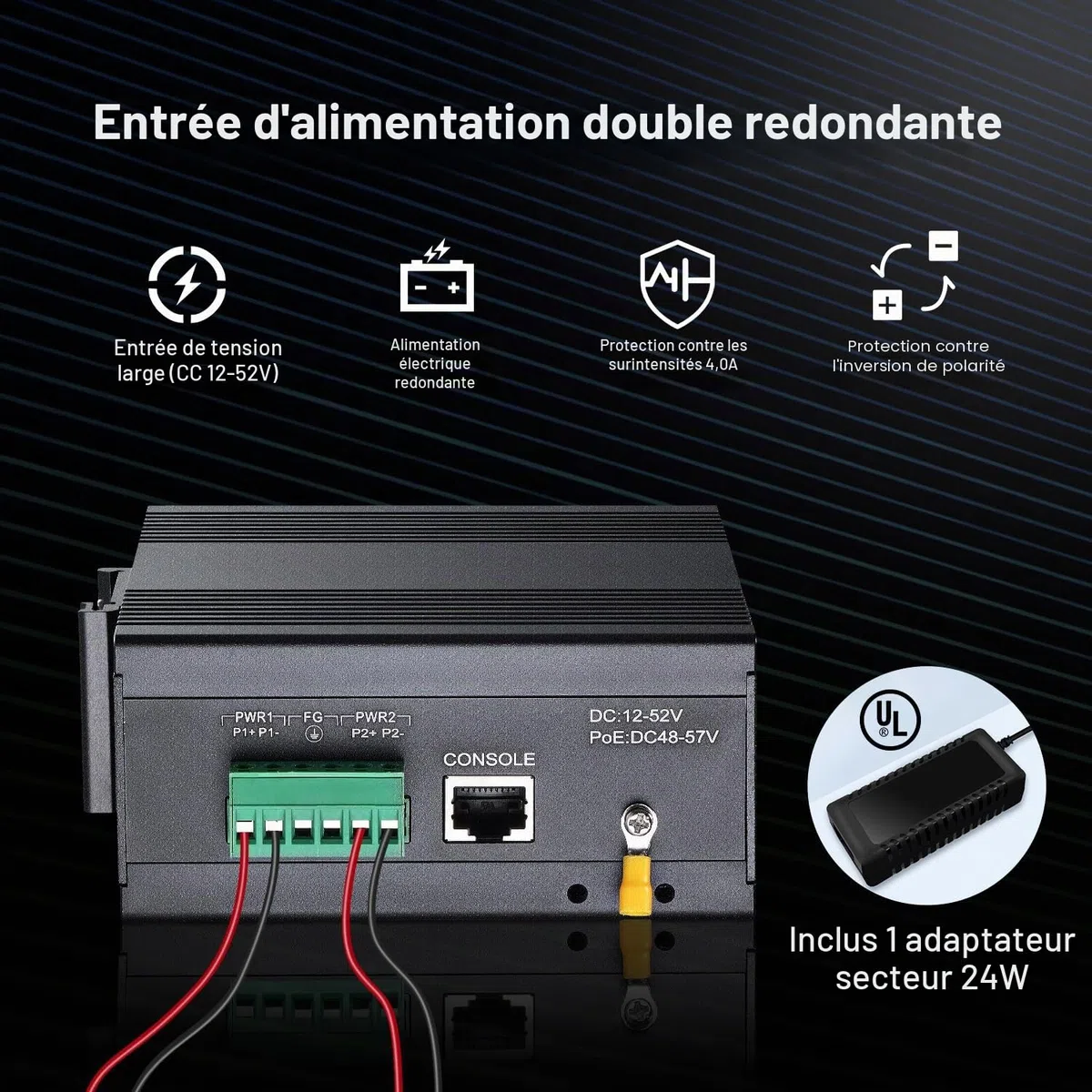 MokerLink 8 Port Gigabit Industrial DIN-Rail Ethernet Switch Managed, 2 SFP Ports, 20Gbps Switching Capacity, Web L2+ Managed IP40 Network Switch, avec Adaptateur Secteur