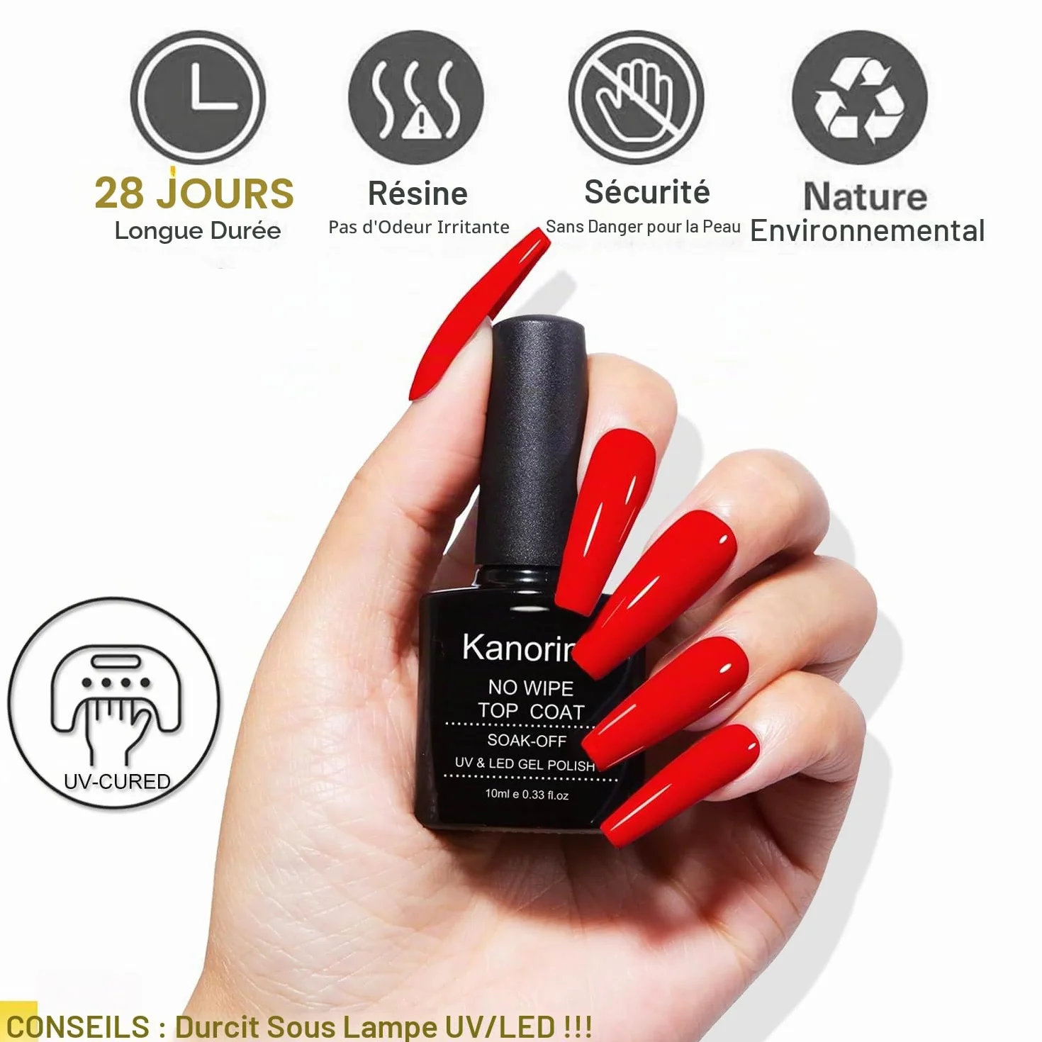 No-Wipe Top Coat Semi Permanent UV/LED Gel Nail Polish 10ml