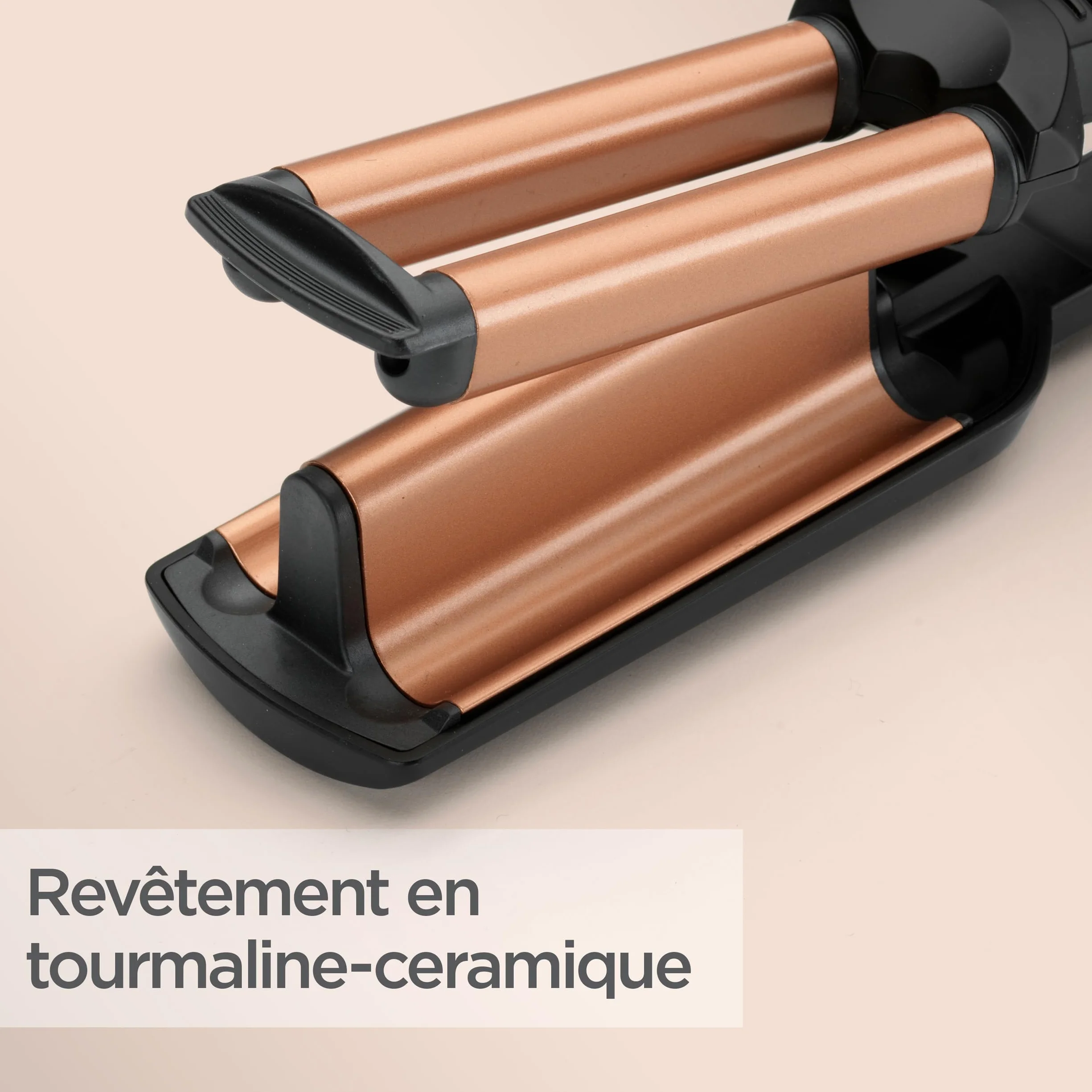BaByliss Deep Waves W2447E Cylindre céramique 3 températures 160-200°C Ondulations sans frisottis Noir Doré