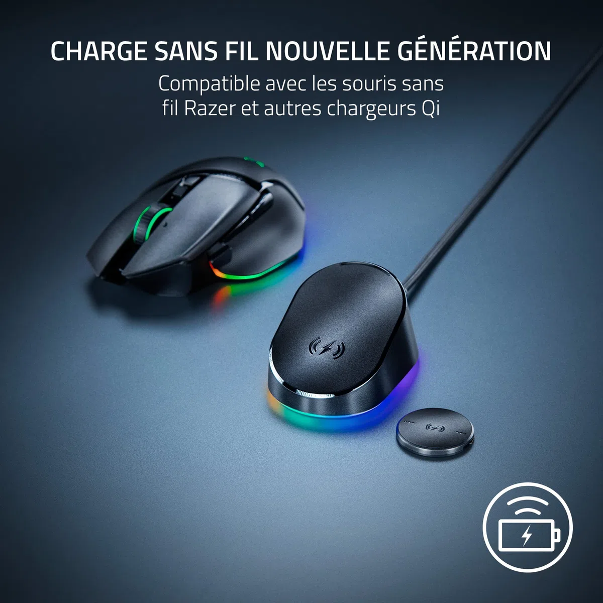 Razer Naga V2 Pro - Souris Gaming sans Fil Noir & Wireless Charging Puck - Module de Charge sans Fil pour Souris compatibles - Noir