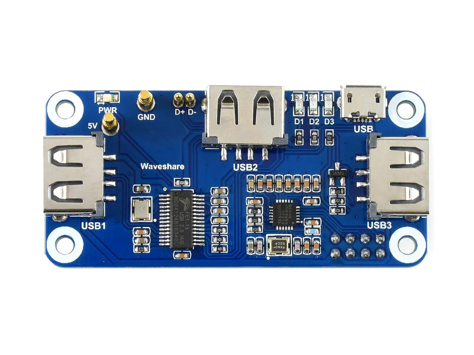 Waveshare PoE Ethernet/USB HUB Hat for Raspberry Pi Zero/Zero W/4B/3B/3B+, 3X USB 2.0 Ports 802.3af-Compliant