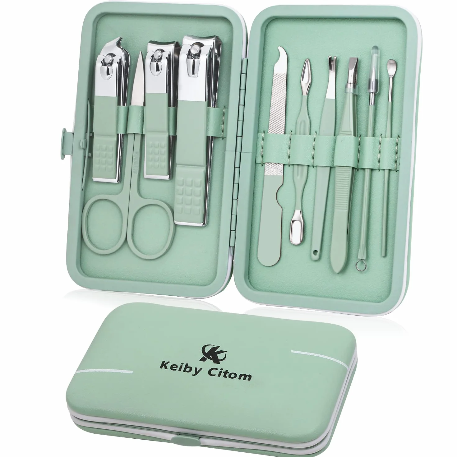Kit Manucure Pédicure Mini Acier Inoxydable 10 Pièces Vert