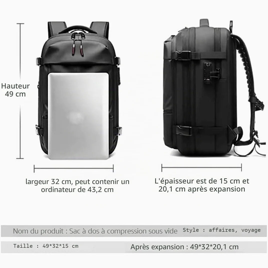 Airbag Sac à dos sous vide, 60 l, pour avion, avec compartiment pour ordinateur portable