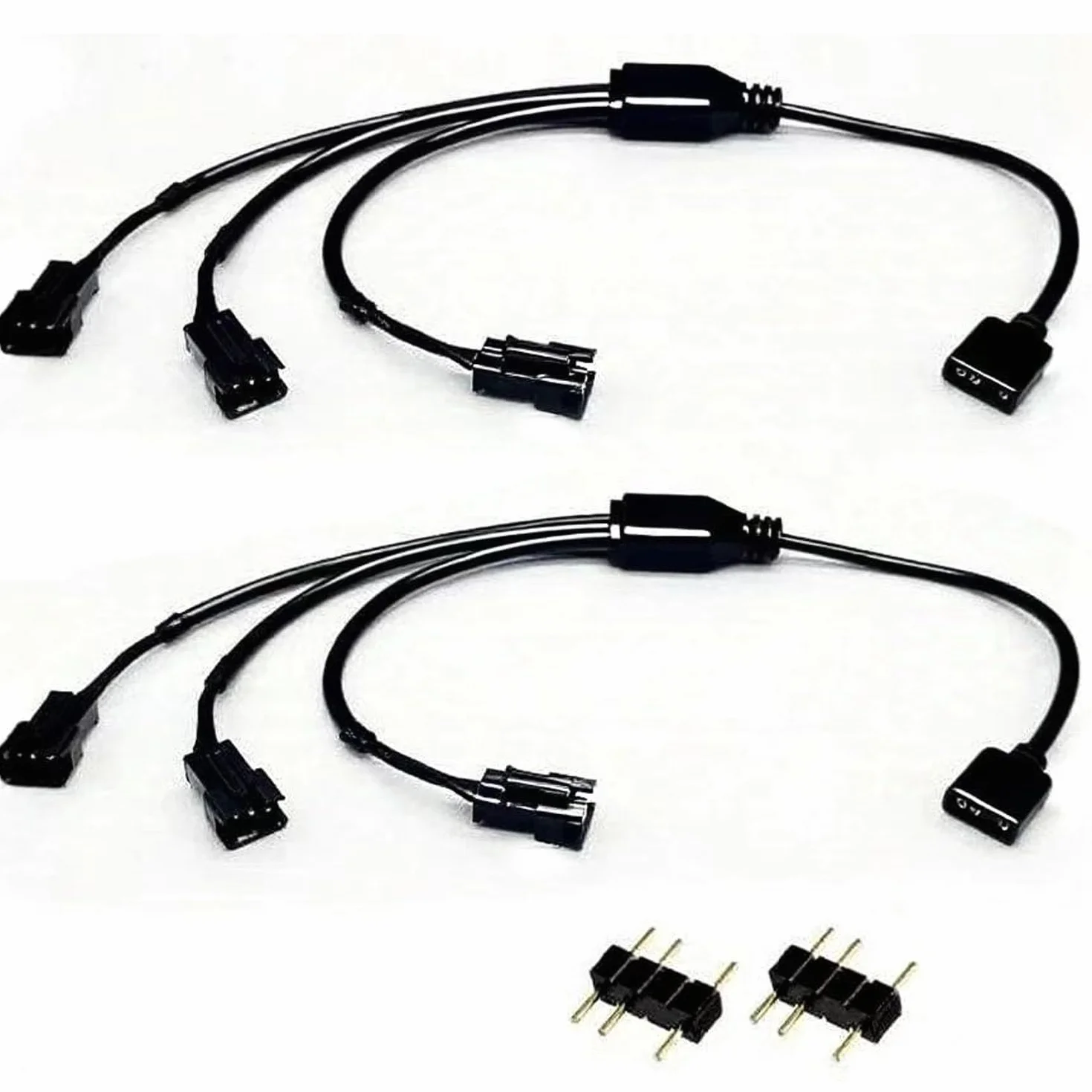 Répartiteur ARGB 2 Pièces Câble 5V 3 Broches femelle vers SM mâle pour Ventilateurs RGB LED Noir