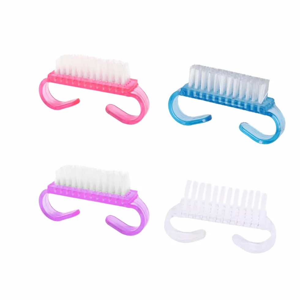 Brosse Ongle 4 Pcs Nettoyage Mini Brosse à Ongles Manche Outil Nail Art Violet Rose Bleu Transparent