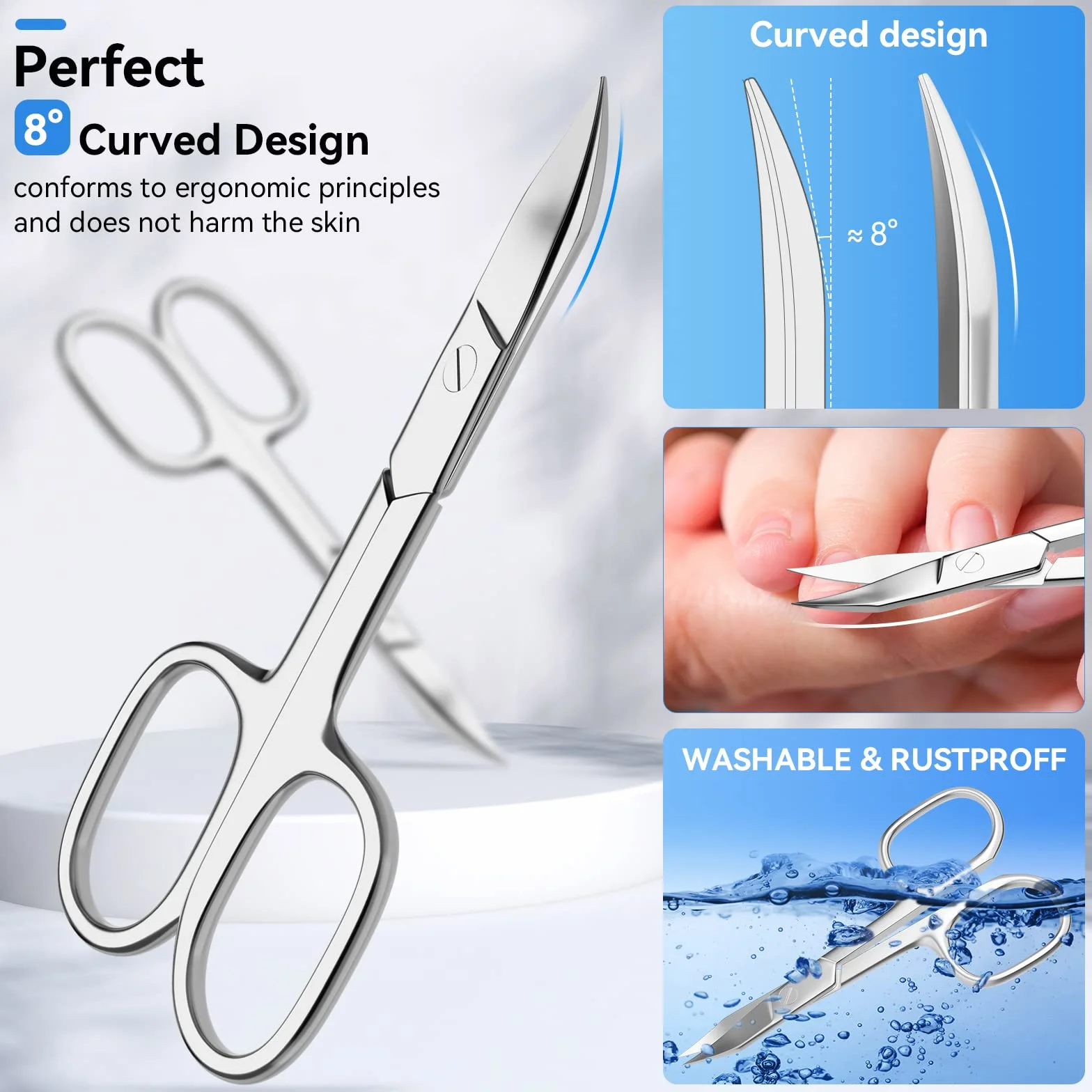INXEN Ciseaux à Ongles Professionnel Acier Inoxydable Lame Incurvé Argent BUT02NAL11C15