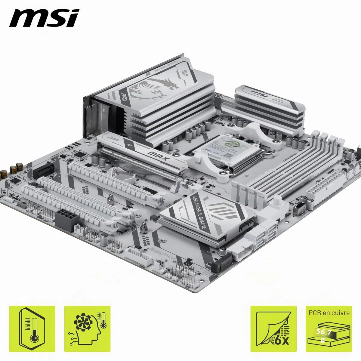 MSI MAG B850 Gaming Plus Max WiFi Carte mère ATX - pour processeurs AMD Ryzen 9000/8000 / 7000, AM5 - DDR5 Memory Boost (OC jusqu'à 8200+ MT/s), PCIe 5.0 x16, M.2 Gen5, Wi-FI 7, 5G LAN