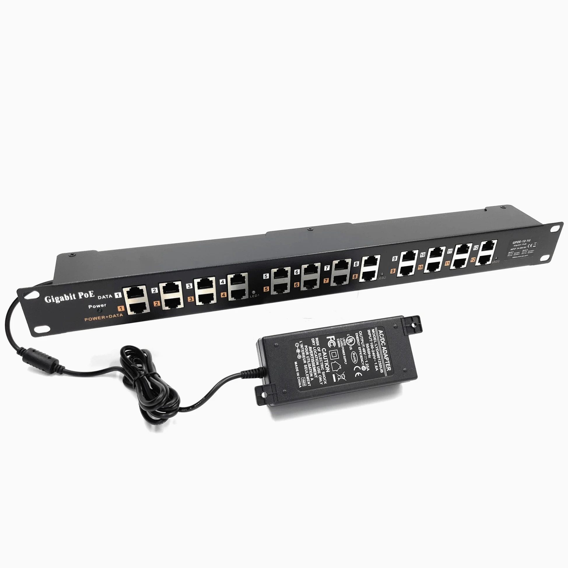 PoE Texas GPOE-12AB-48v60w | Injecteur Gigabit passif 12 ports d'alimentation par Ethernet PoE avec 48 V 60 W pour appareils 802.3af