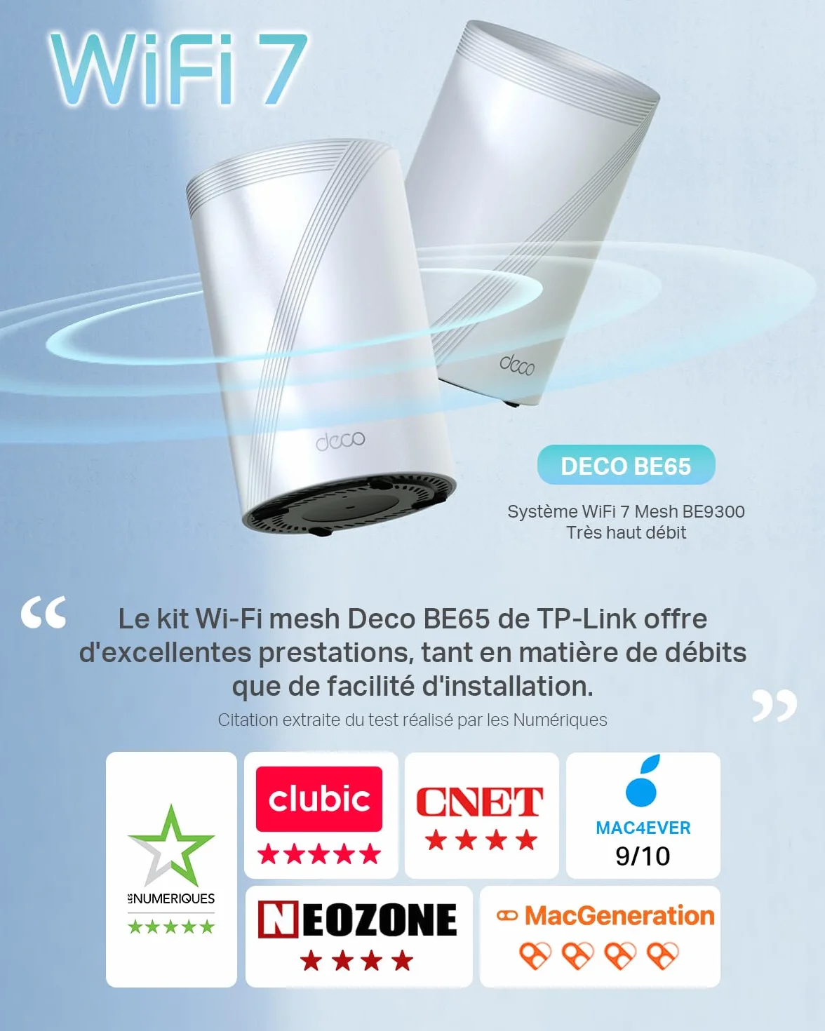 TP-Link Deco BE65 Routeur WiFi 7 Mesh BE9300 Tri-Bande, 2,5G Ethernet, 380㎡, 2-Pack