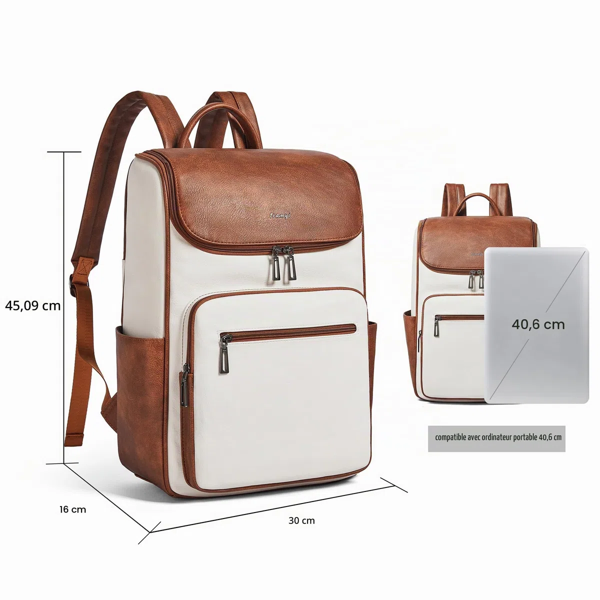 Sac à dos pour ordinateur portable pour femme, sac à dos de voyage en cuir de 15,6", sac à dos d'ordinateur pour le collège et les affaires