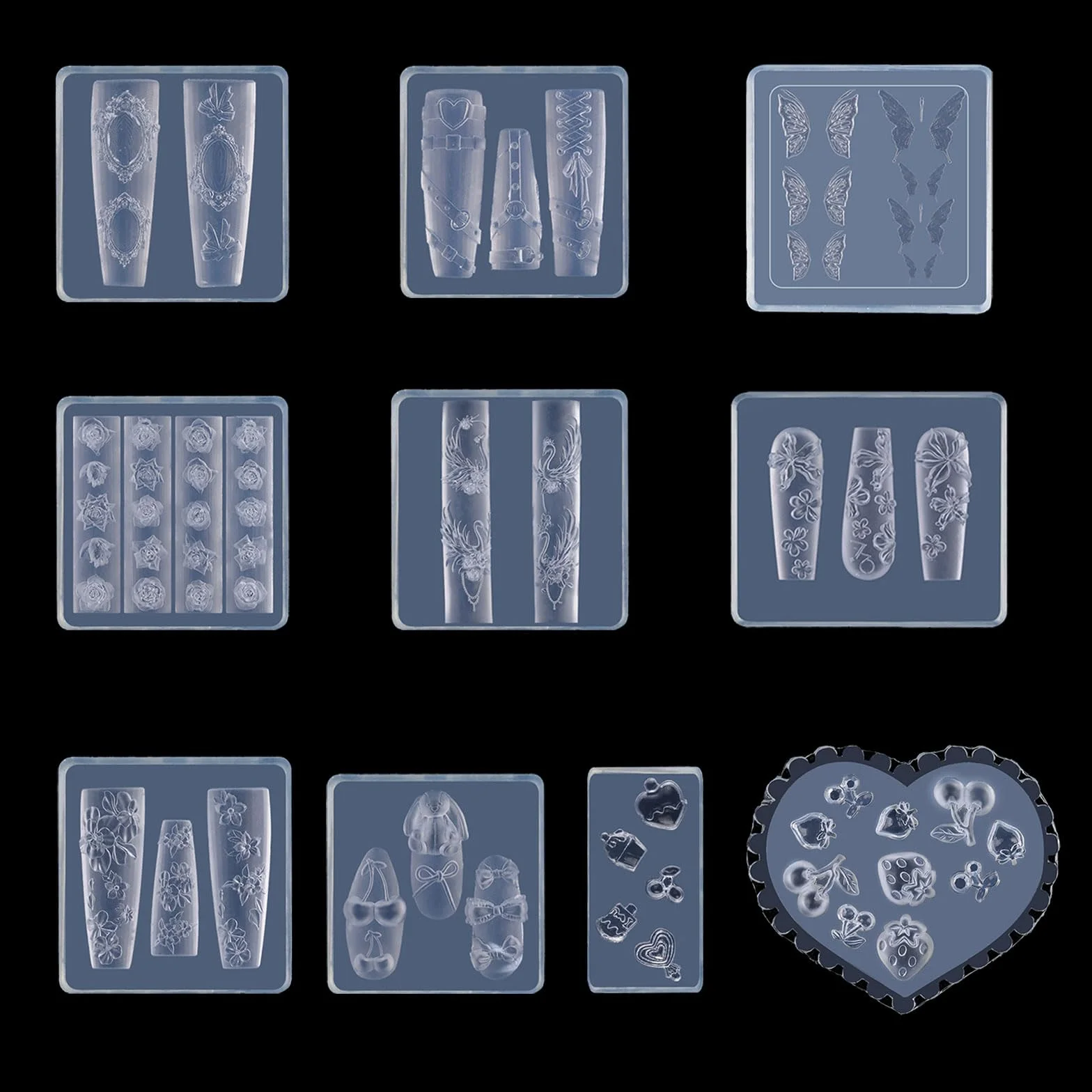 Moule à ongles en silicone pour motifs 3D en relief Rose et papillon