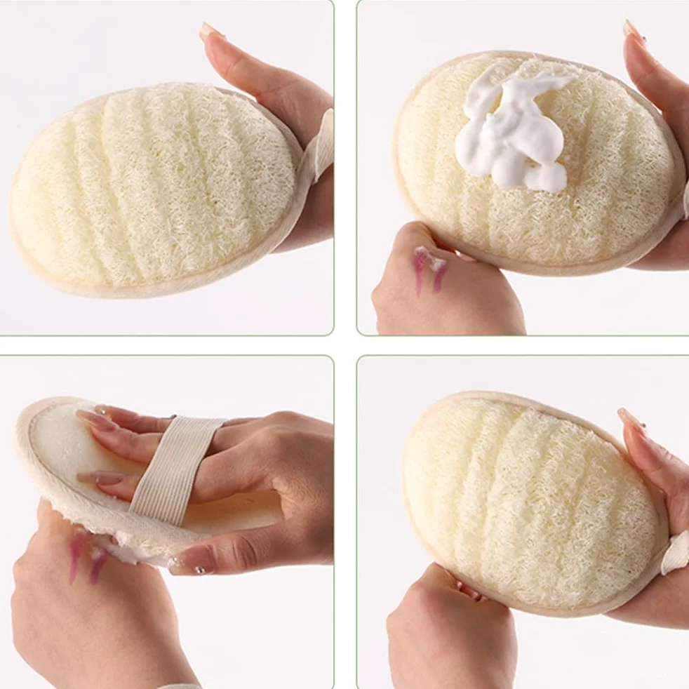 Éponges en Luffa Naturel Lavables, Gants de Gommage Reutilisables, Éponge Exfoliante pour Visage Corps Bain