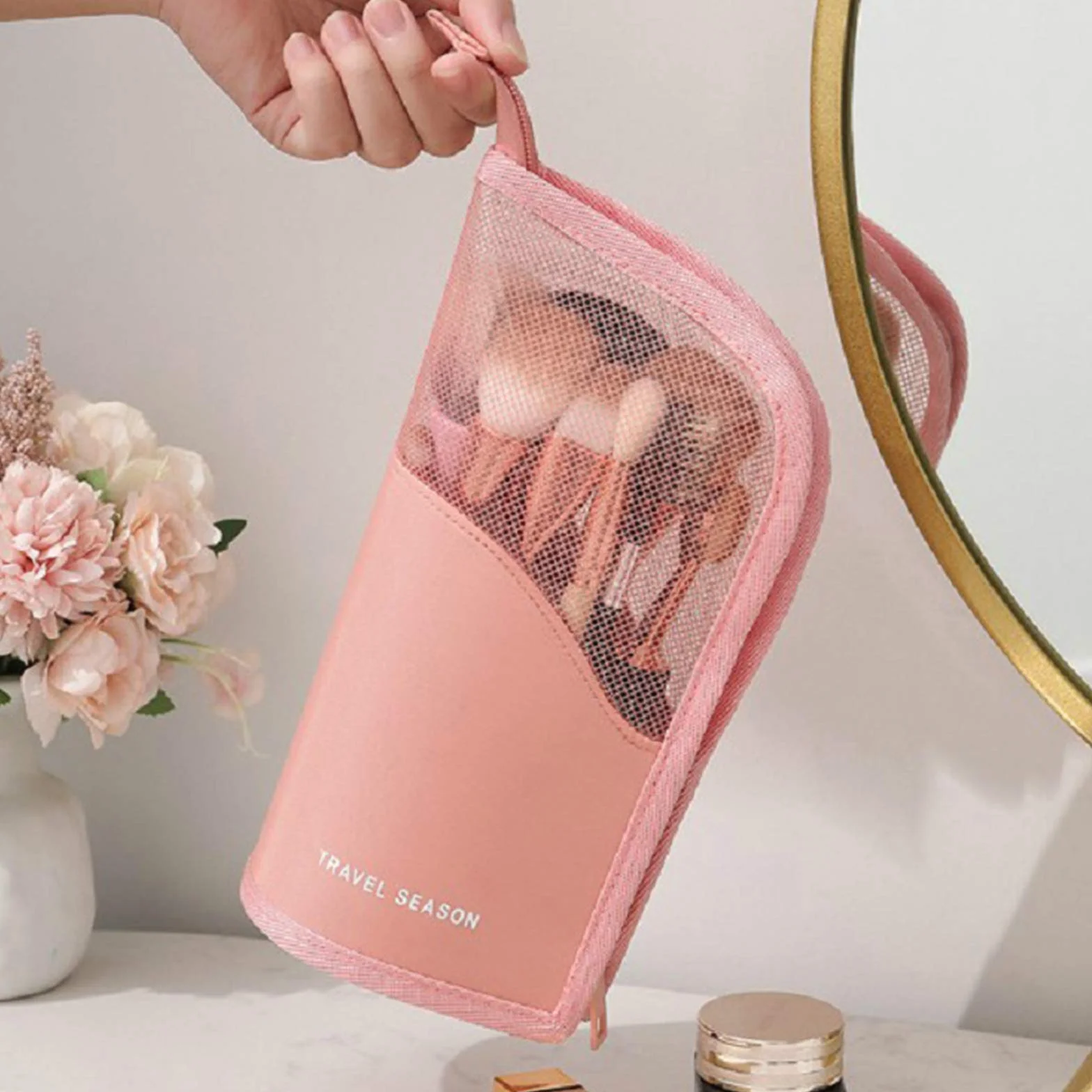 Sac de Pinceau de Maquillage Multifonctionnel Porte-Pinceau de Voyage Étanche Translucide