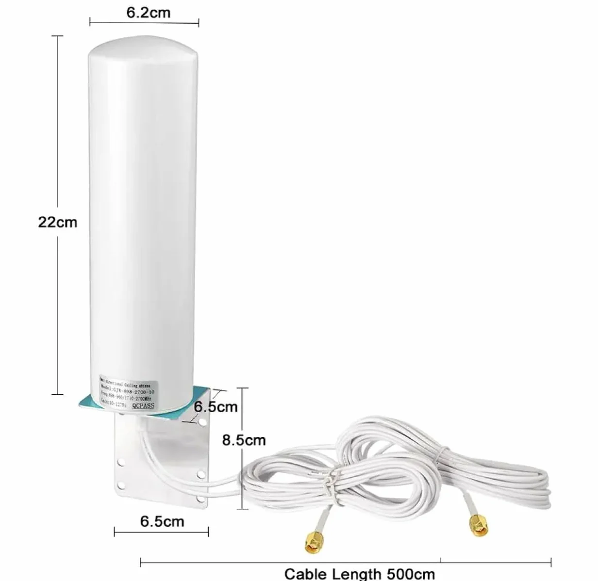 TKSTAR Antenne extérieure LTE 4G 5G MIMO 2X SMA blanche Amplificateur avec câble d'extension de 2 x 3 m avec support mural Convient pour Fritzbox 6850 5G Nighthawk M5