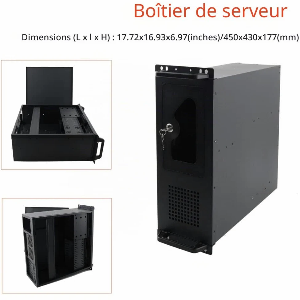 Boitier Serveur Armoire Réseau 4U pour Serveur, avec 7 Emplacements PCI, Montage en Rack, Boîtier 4U Boitier Rackable, 7 Baies de Disque Dur 3,5", 450 x 430 x 177 mm