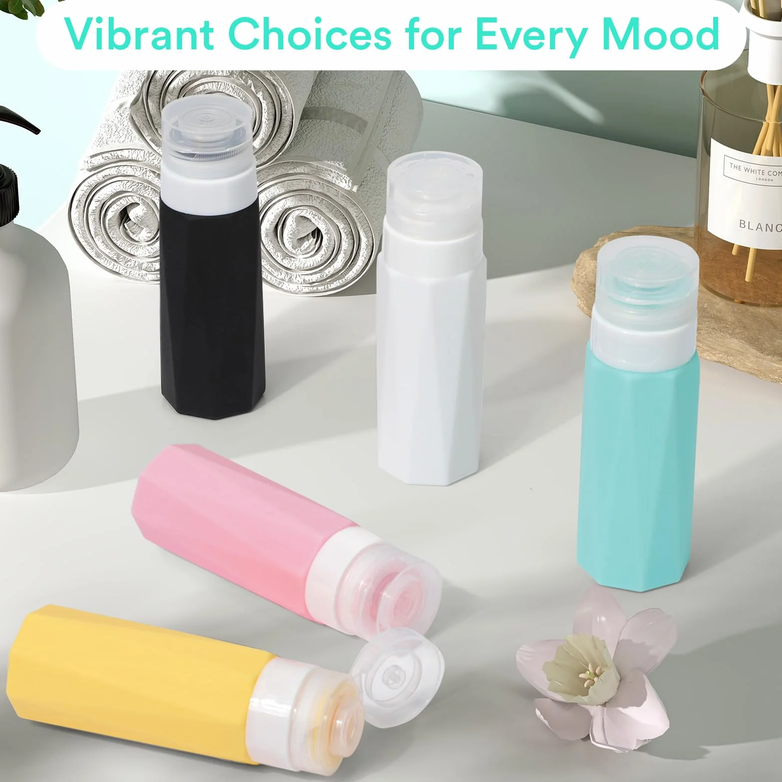 Alyvisun 5 Pièces Flacon Voyage en Silicone 100ml Anti-Fuite Rechargeable avec Sac de Rangement