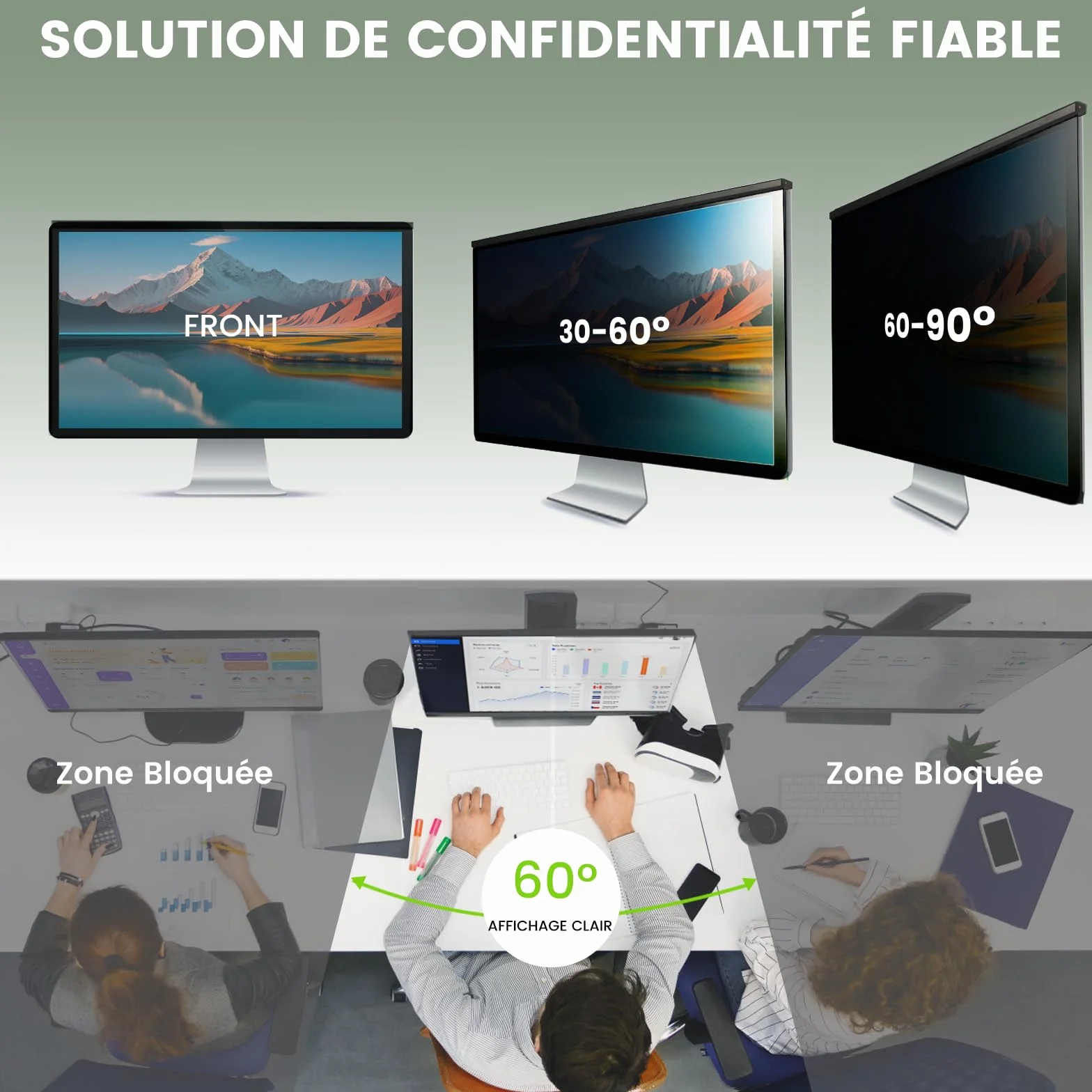 Filtre de Confidentialité Amovible 27 Pouces 16:9 – Protection d’Écran PC HD Anti-Lumière Bleue et Anti-UV 614 x 369 mm
