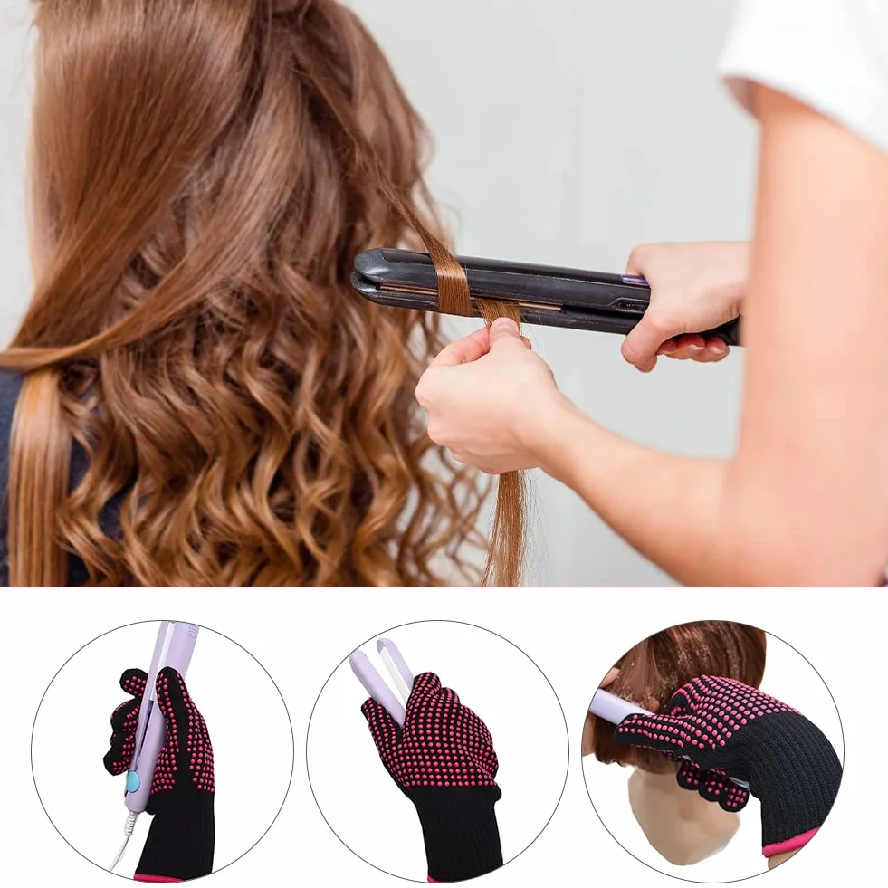 Gants Résistants à la Chaleur pour Coiffure Professionnels Thermiques Rose