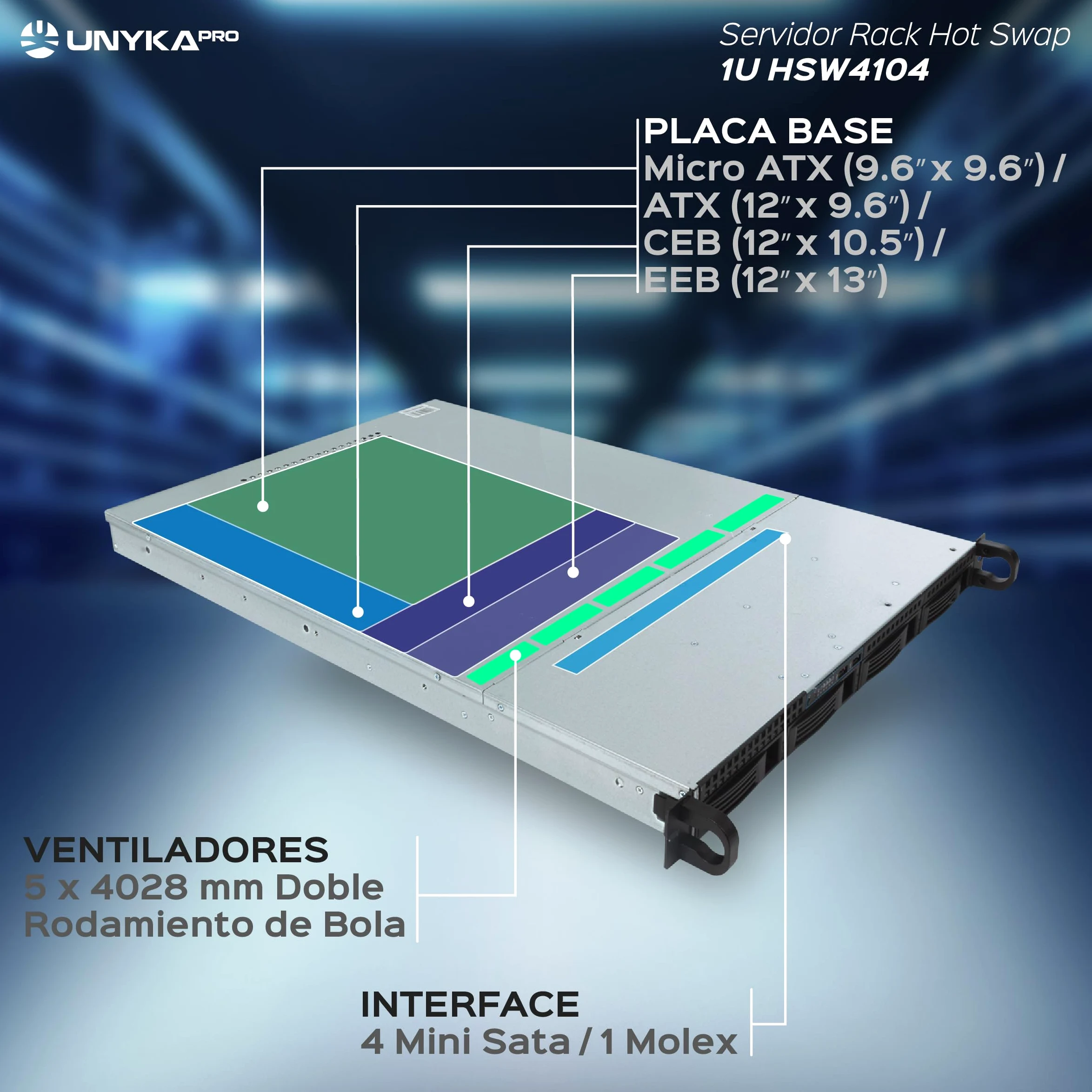 UNYKAch 1U HSW4104 Serveur Rack, Caisse Rack, Hot Swap