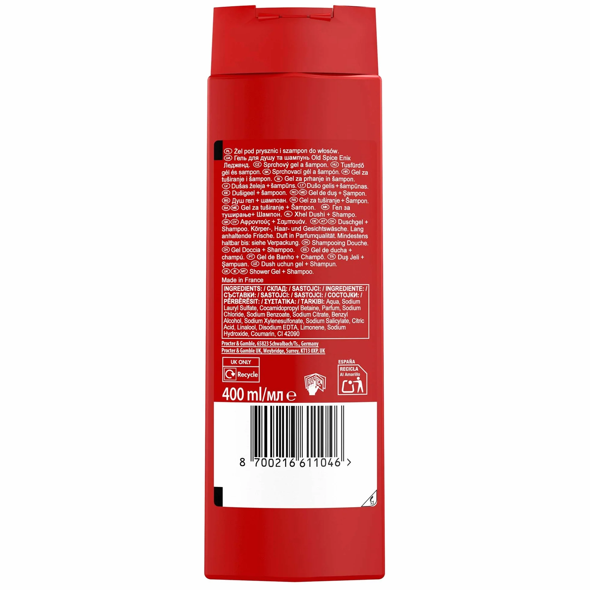 Old Spice Epic Legend Gel douche 3 en 1 pour homme 400 ml cheveux visage corps fraîcheur longue durée
